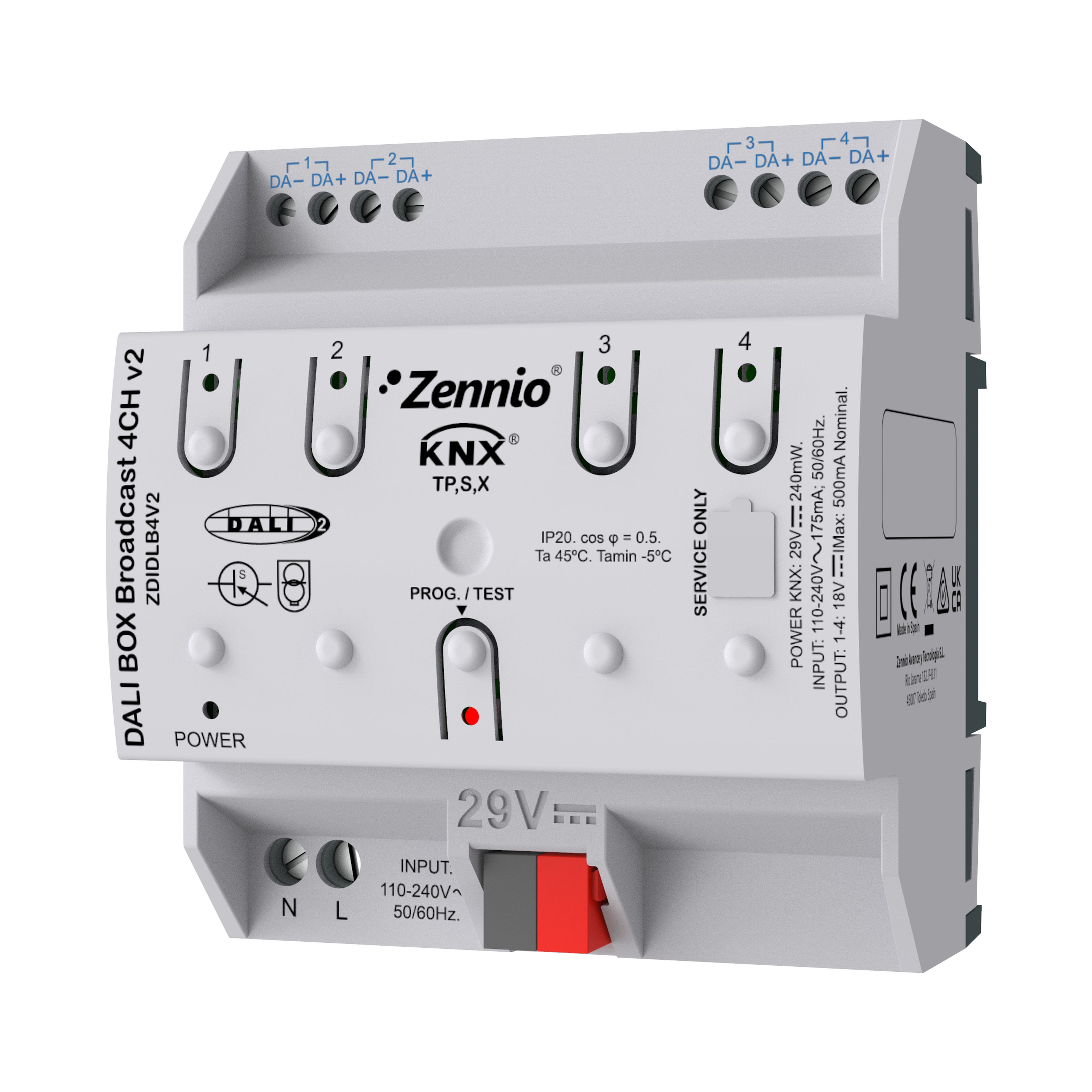 ZENNIO - DALI BOX Broadcast 4CH v2. KNX-DALI Broadcast Interface to control up to 250 ...