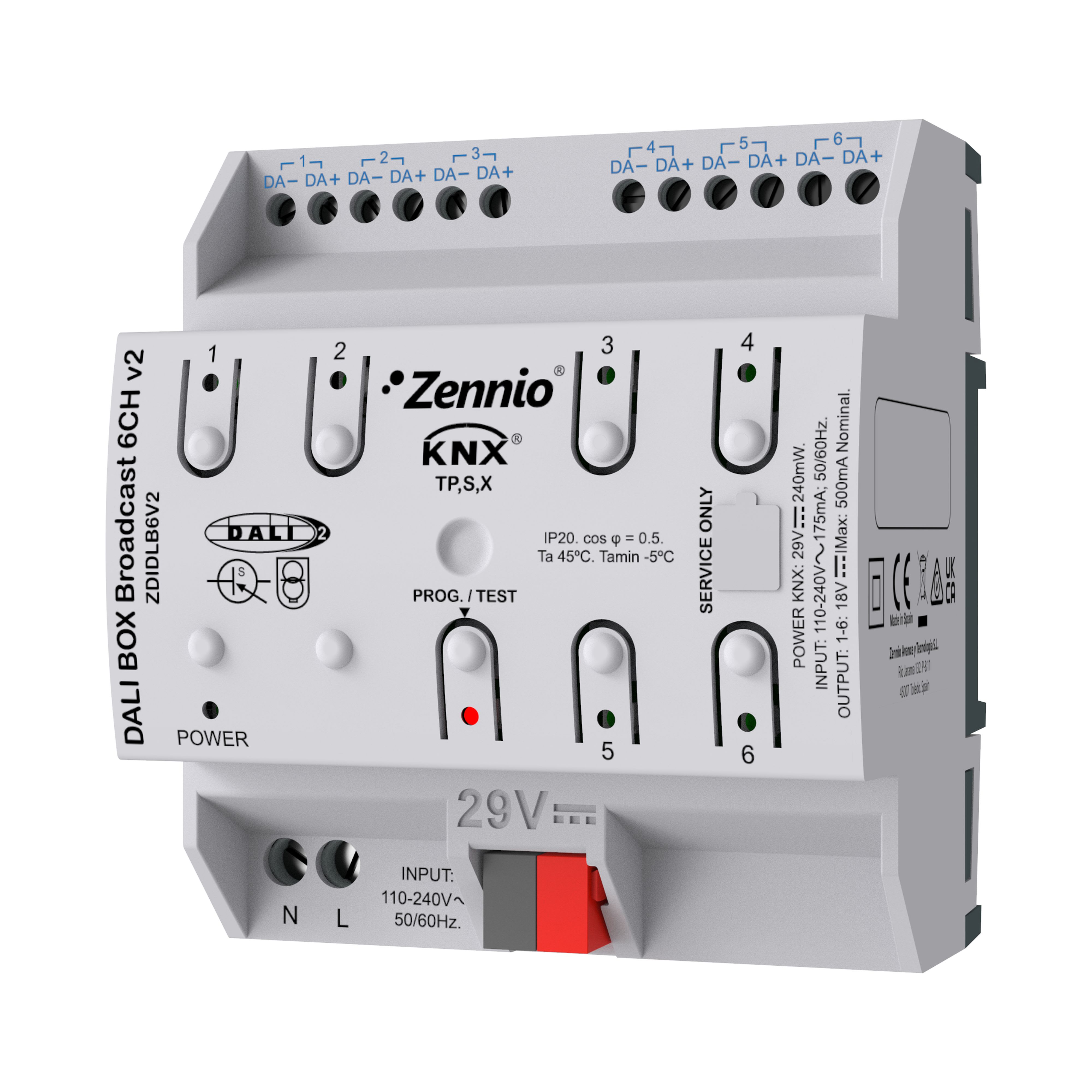 ZENNIO - DALI BOX Broadcast 6CH v2. KNX-DALI Broadcast Interface to control up to 250 ...