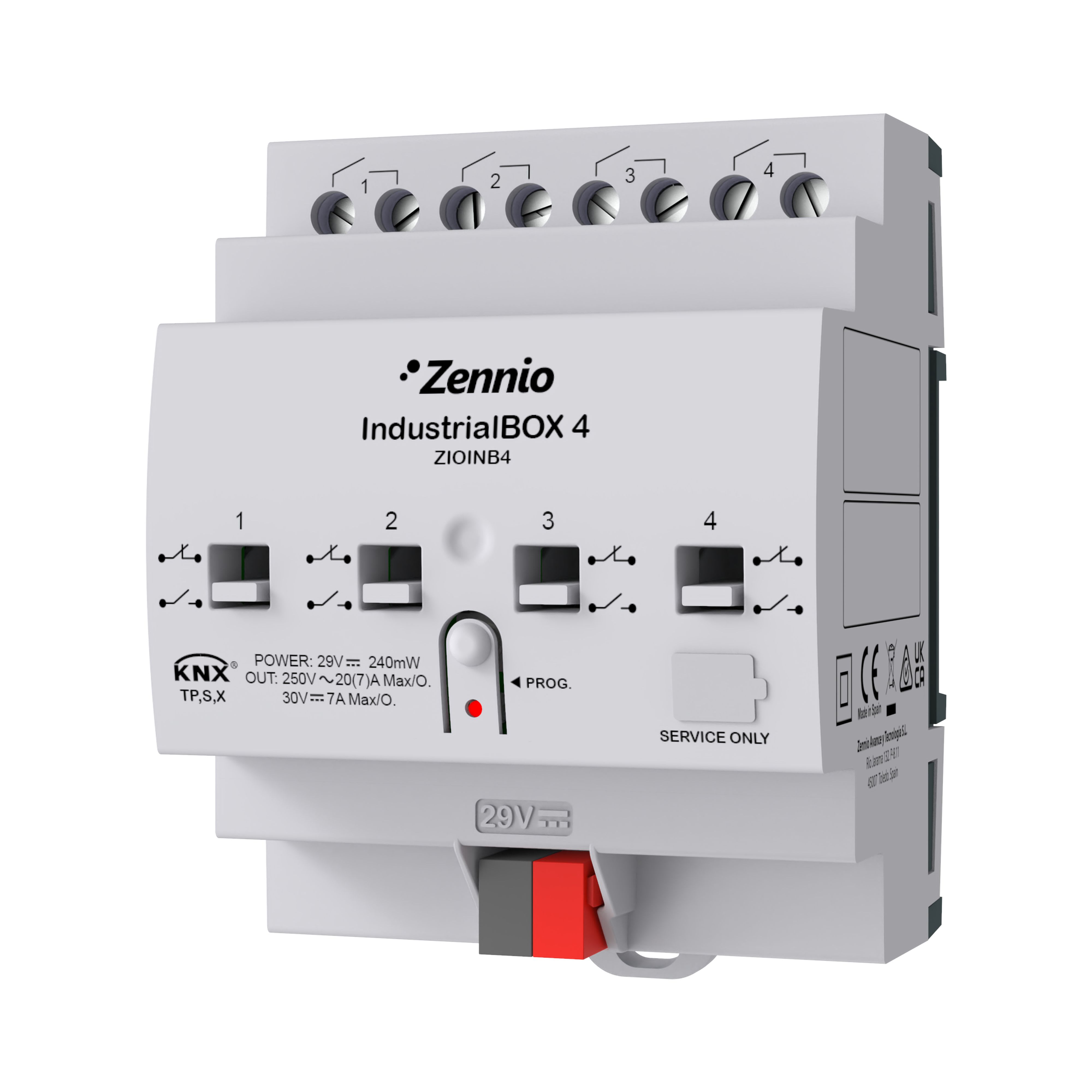 ZENNIO - IndustrialBOX 4. Industrial actuator with 4 outputs (20 A - 200 µF), mechanic...