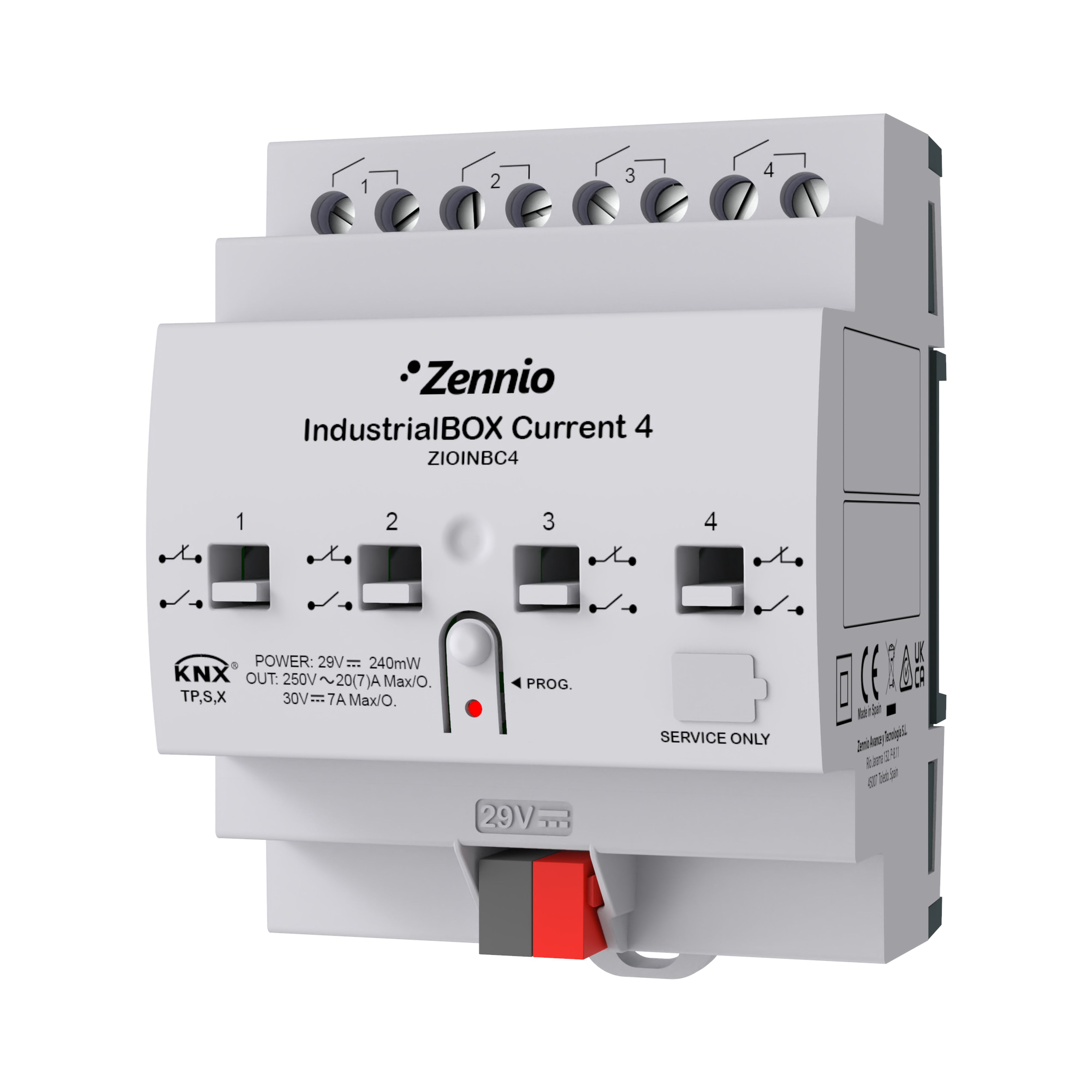 ZENNIO - IndustrialBOX Current 4. Industrial actuator with 4 outputs (20 A - 200 µF), ...