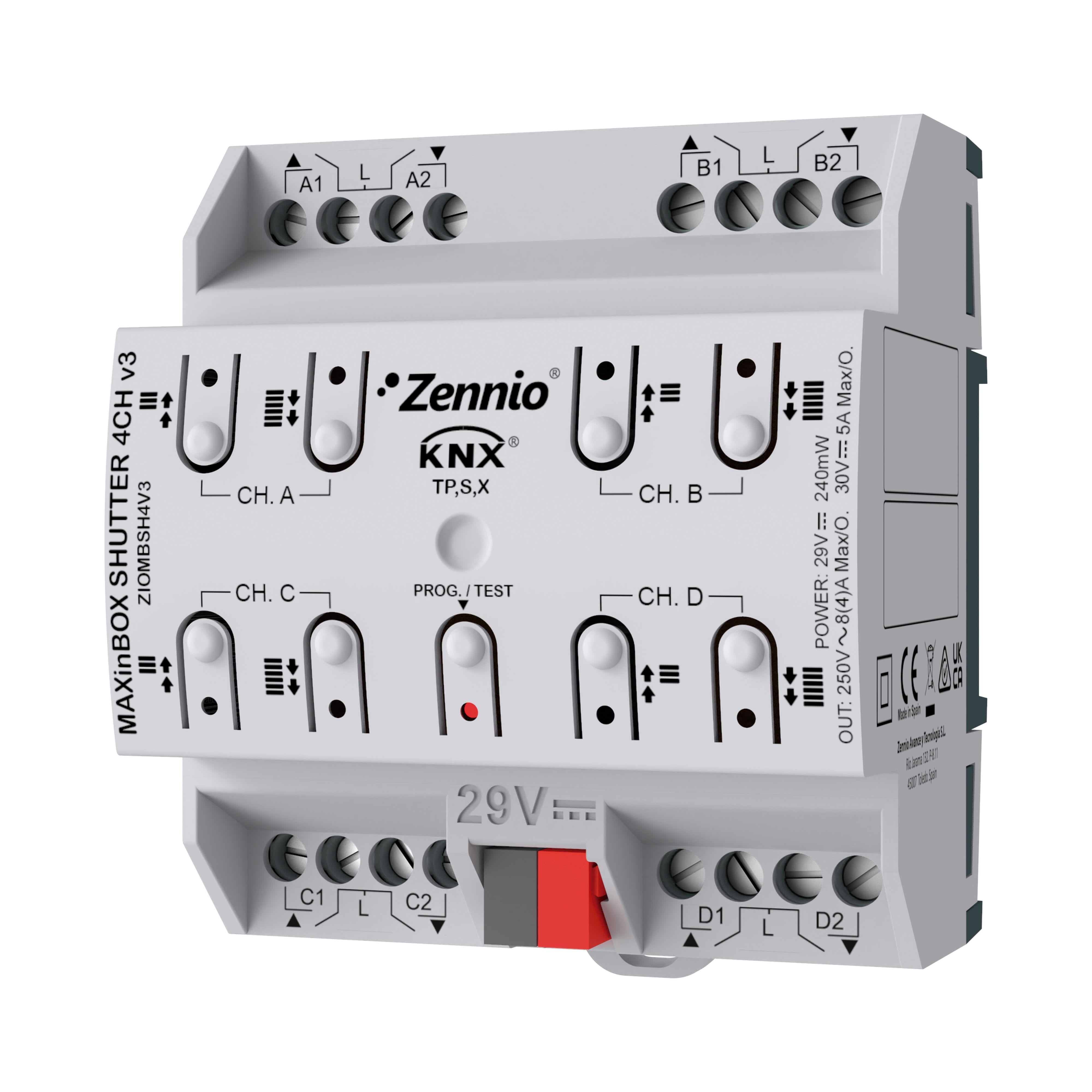 ZENNIO - MAXinBOX SHUTTER 4CH v3. Shutter actuator with KNX Secure 4 channels