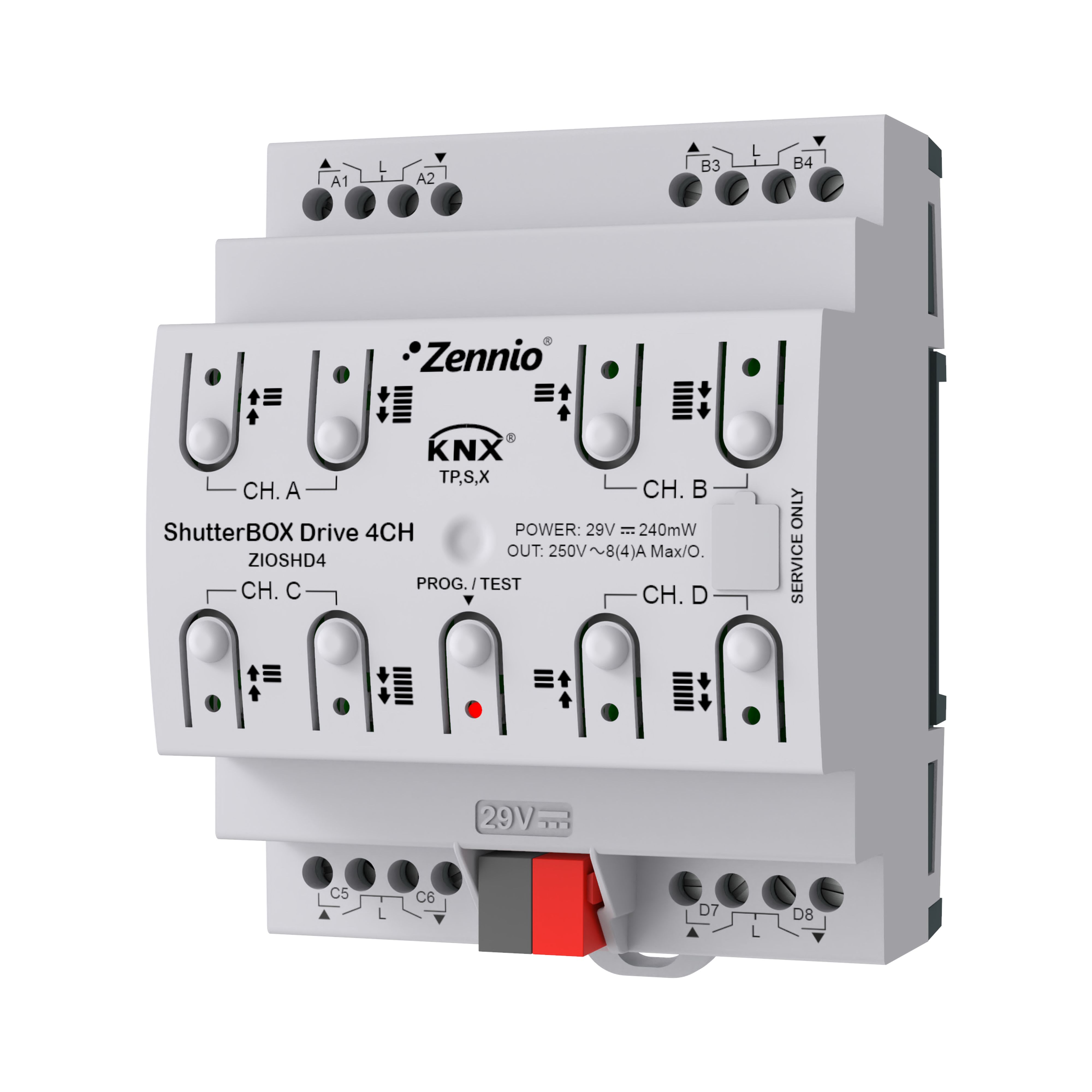 ZENNIO - ShutterBOX Drive 4CH. 4-channel shutter actuator with automatic travel time d...