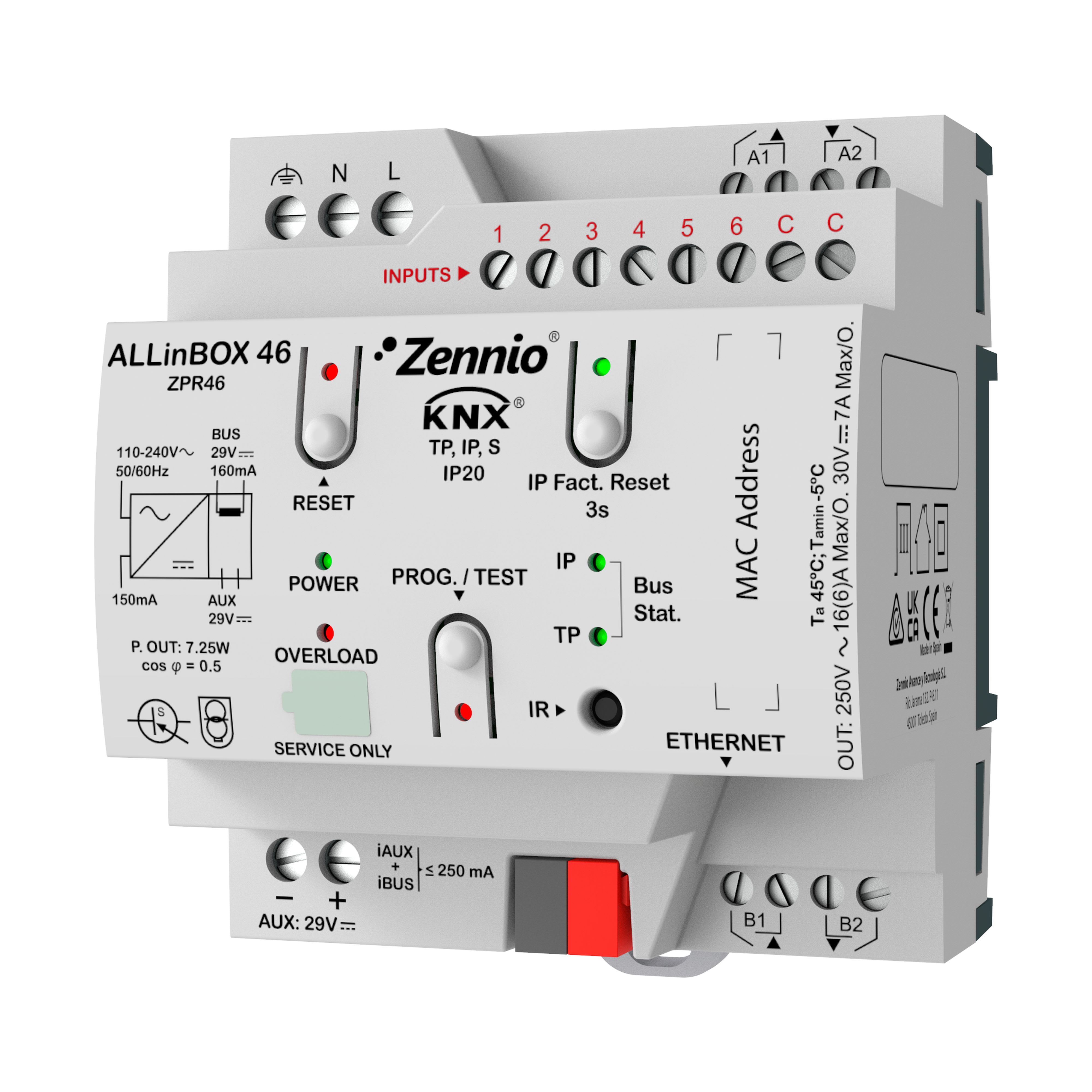 ZENNIO - ALLinBOX 46. Multifunction device with KNX power supply, KNX-IP Interface, 4 ...