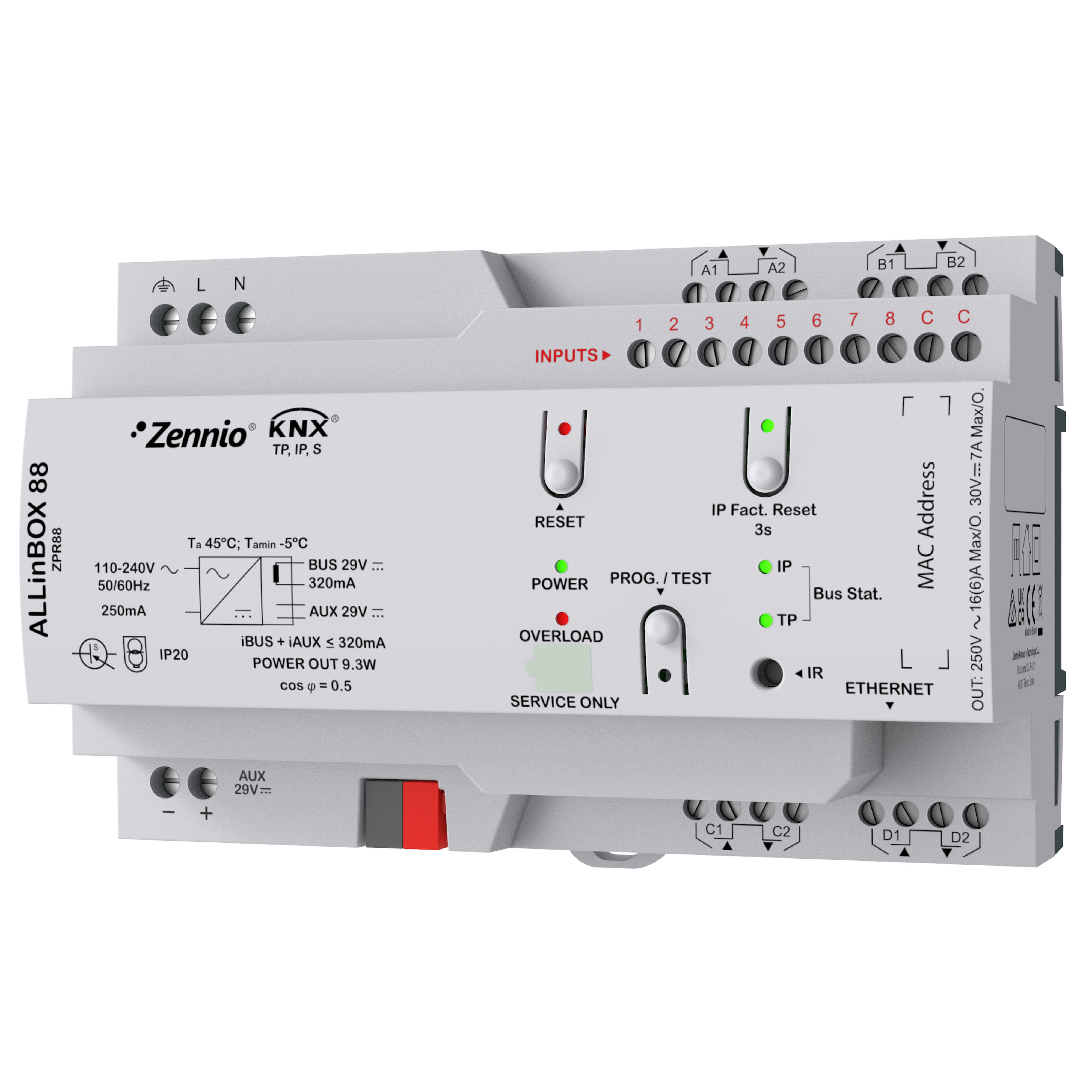 ZENNIO - ALLinBOX 88. Multifunction device with KNX power supply, KNX-IP Interface, 8 ...