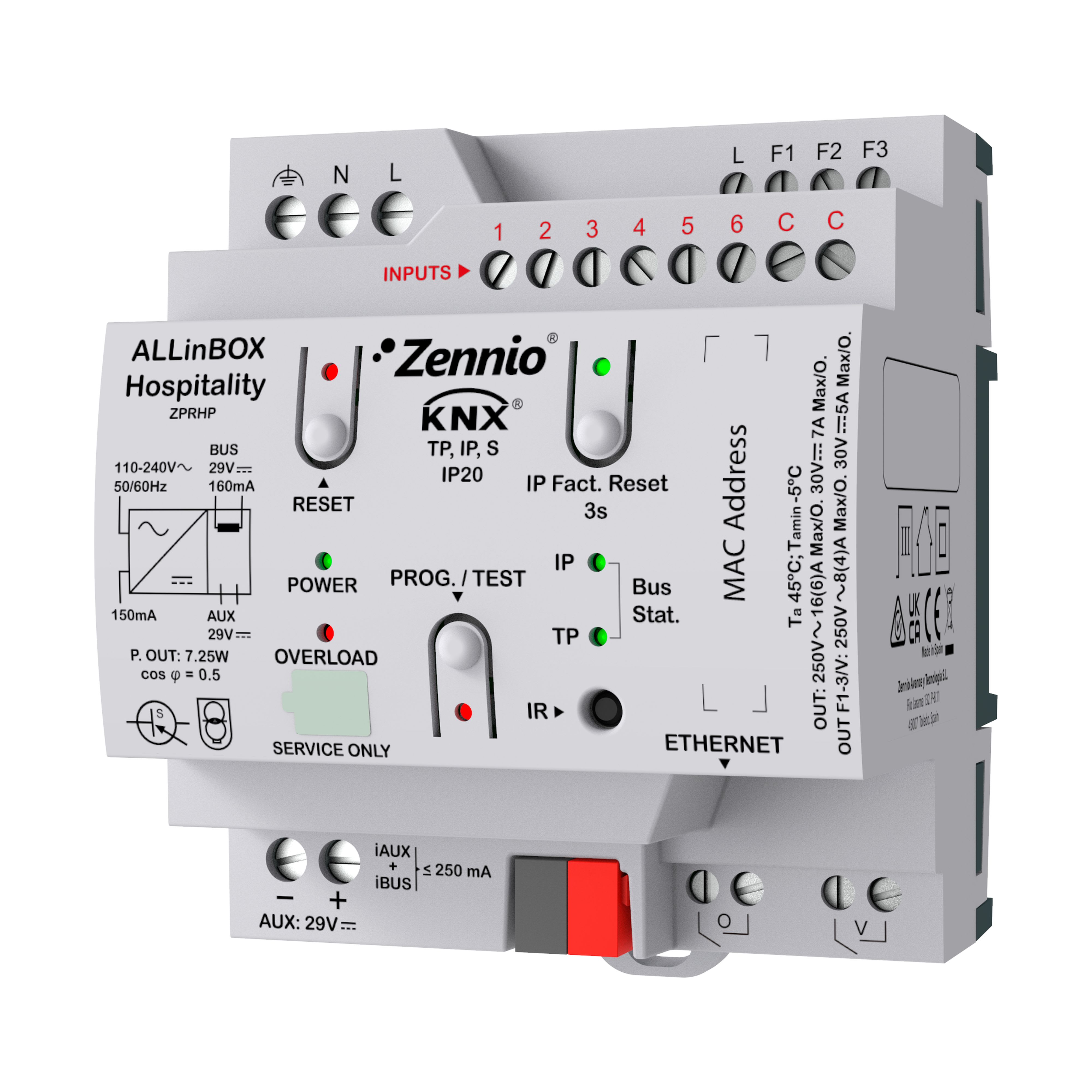 ZENNIO - ALLinBOX Hospitality. Dispositif multifonction avec source d'alimentation KNX...
