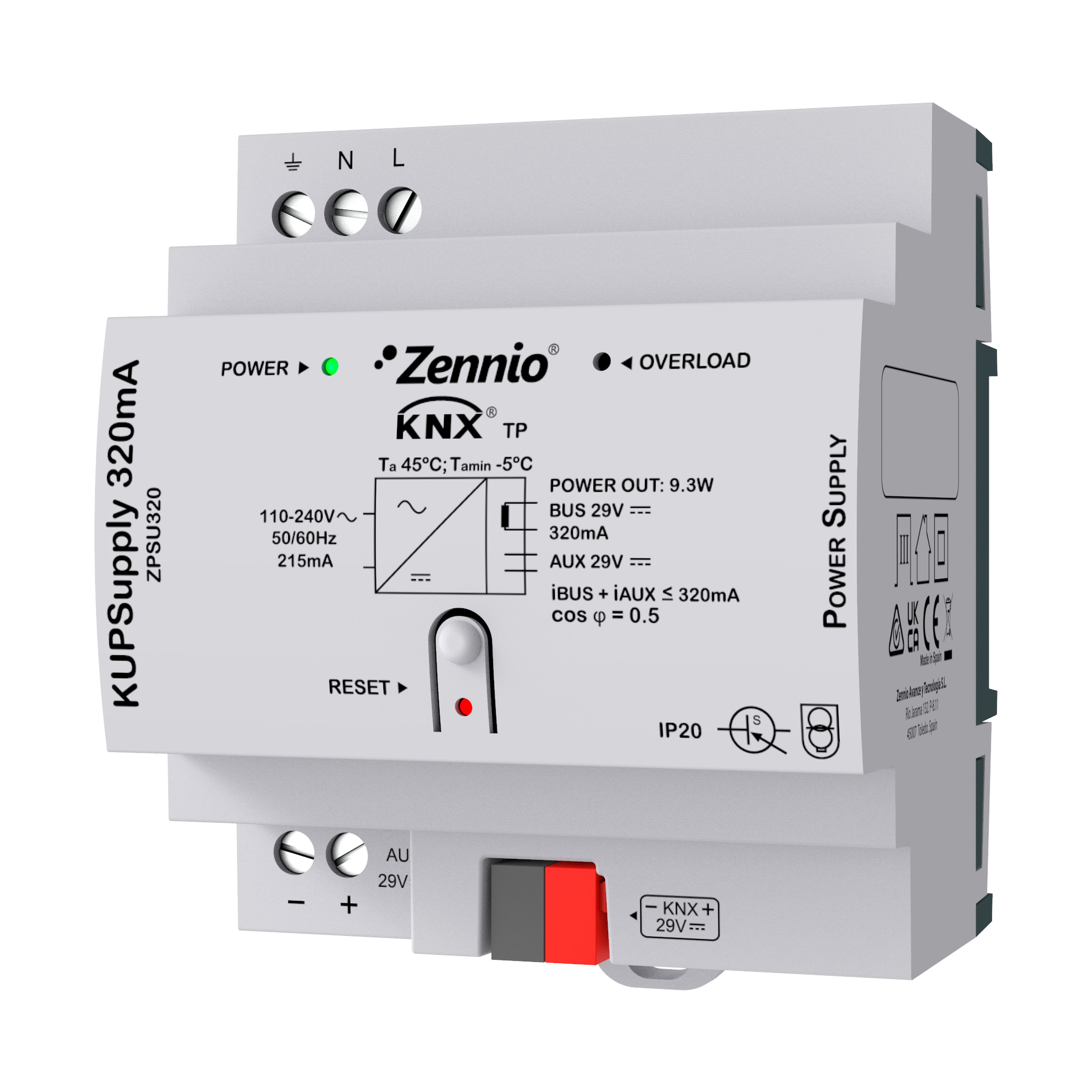 ZENNIO - KUPSupply 320mA. Source d?alimentation universel KNX 320mA avec auxiliaire de...