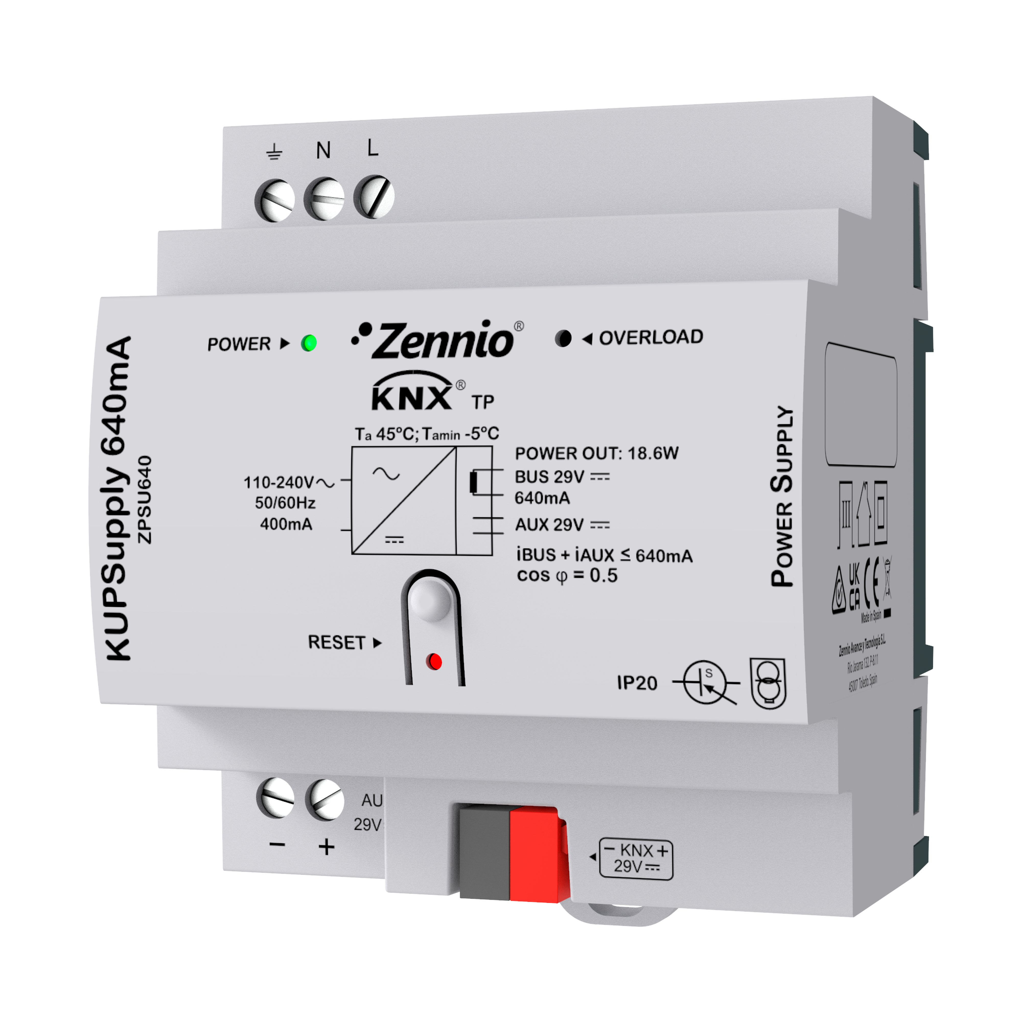 ZENNIO - KUPSupply 640mA. Source d?alimentation universel KNX 640mA avec auxiliaire de...