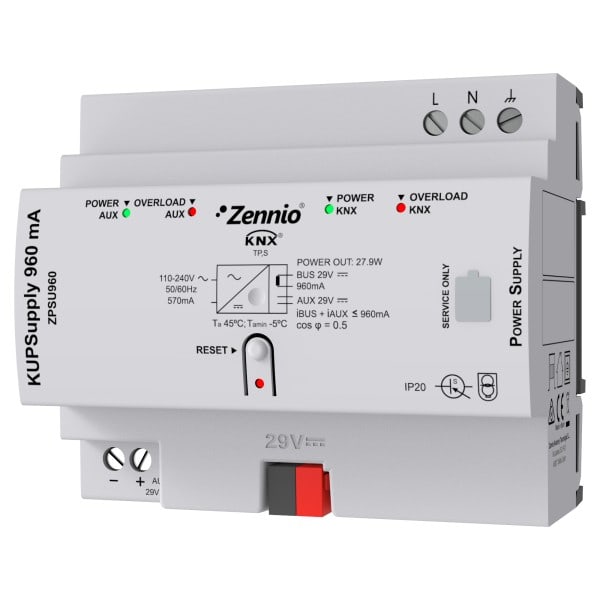 ZENNIO FRANCE - KUPSupply 960mA. Source d?alimentation universel KNX 960mA avec auxiliaire de...