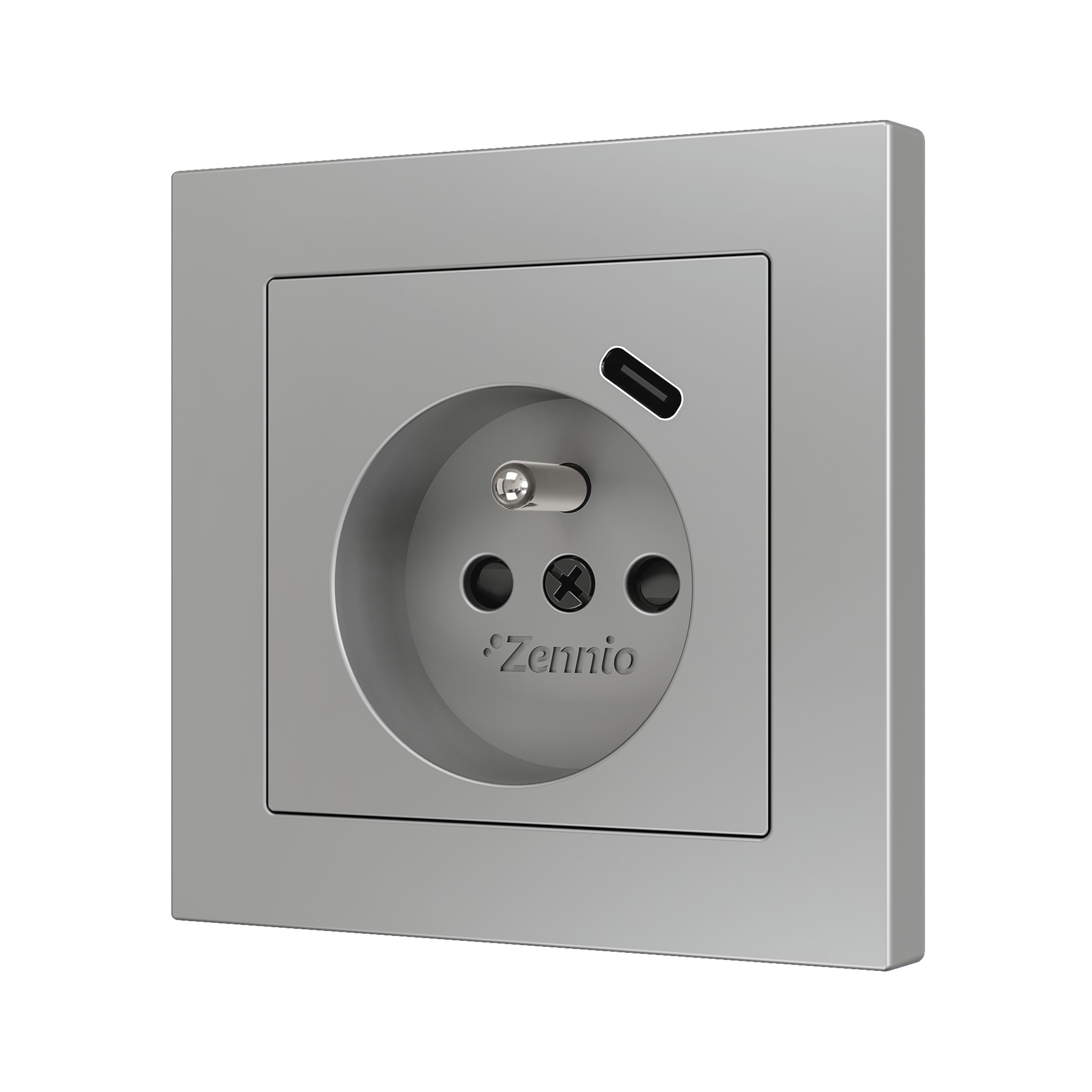 ZENNIO - ZS55. French socket cover with USB C 55x55 mm - Silver
