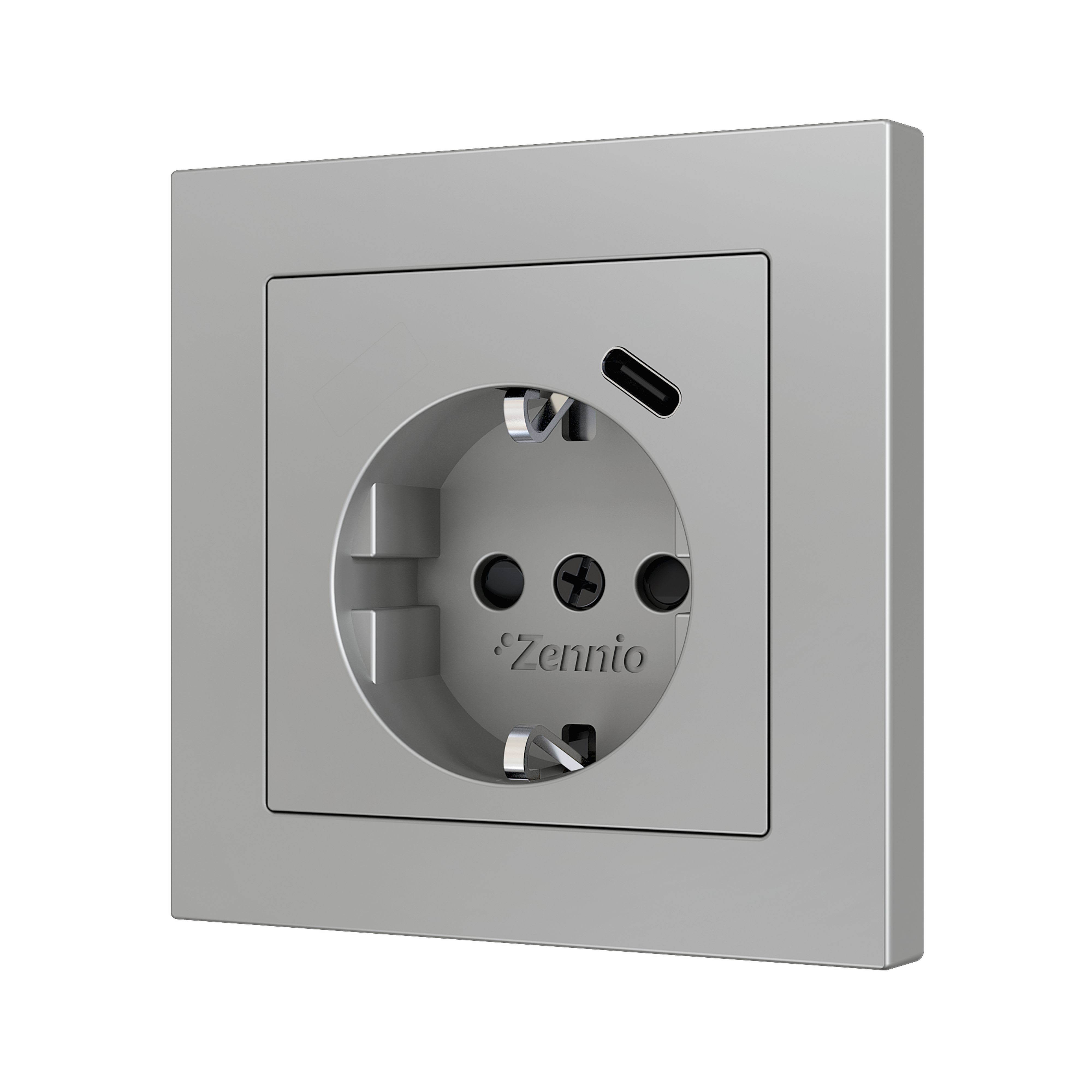ZENNIO - ZS55. Cache pour base de prise Schuko avec USB C 55 x 55 mm - Argenté