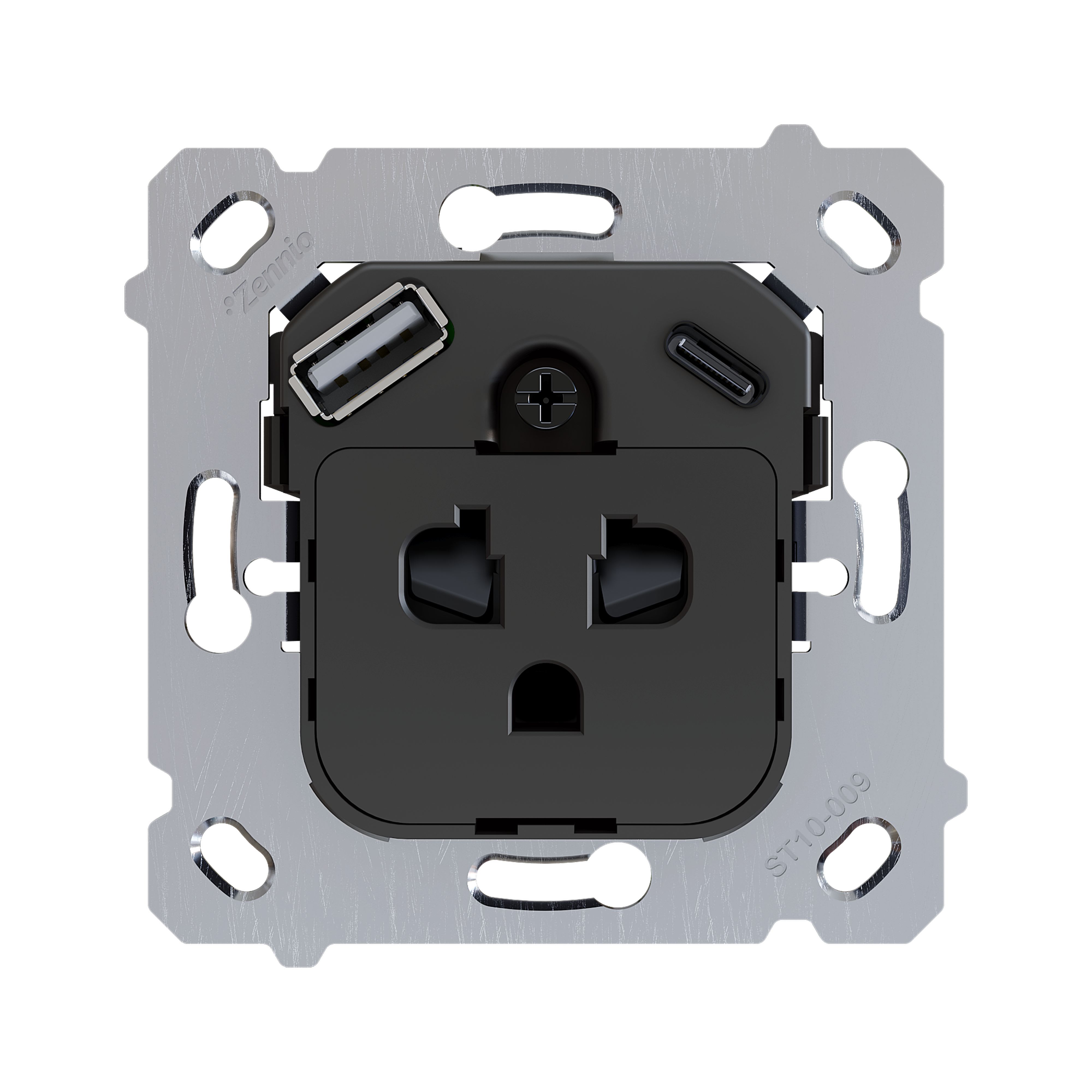 ZENNIO - ZS55/ZS70. Base de prise euro-américain avec USB C et A - (sans cache)