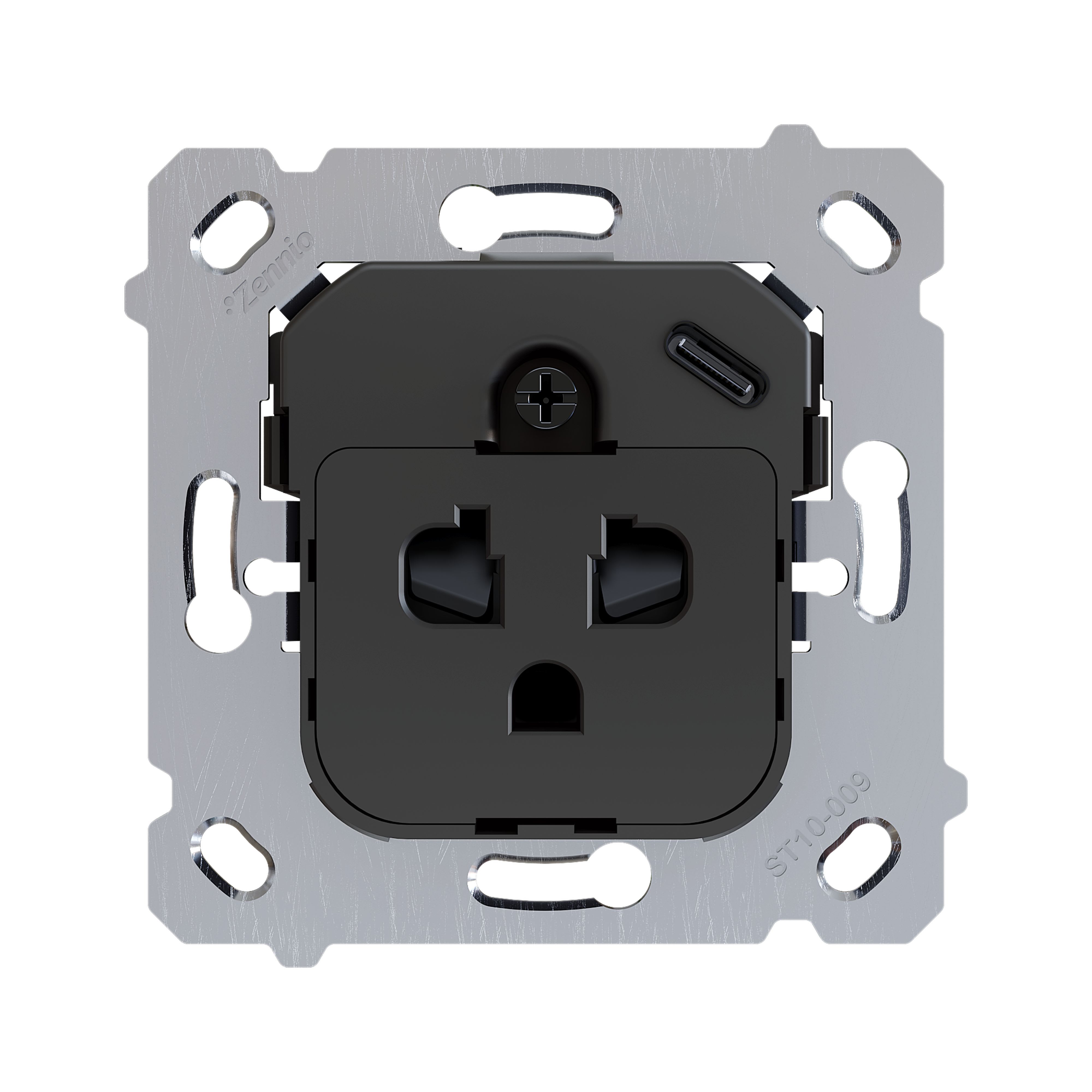 ZENNIO - ZS55/ZS70. Base de prise euro-américain avec USB C - sans obturateurs (sans c...