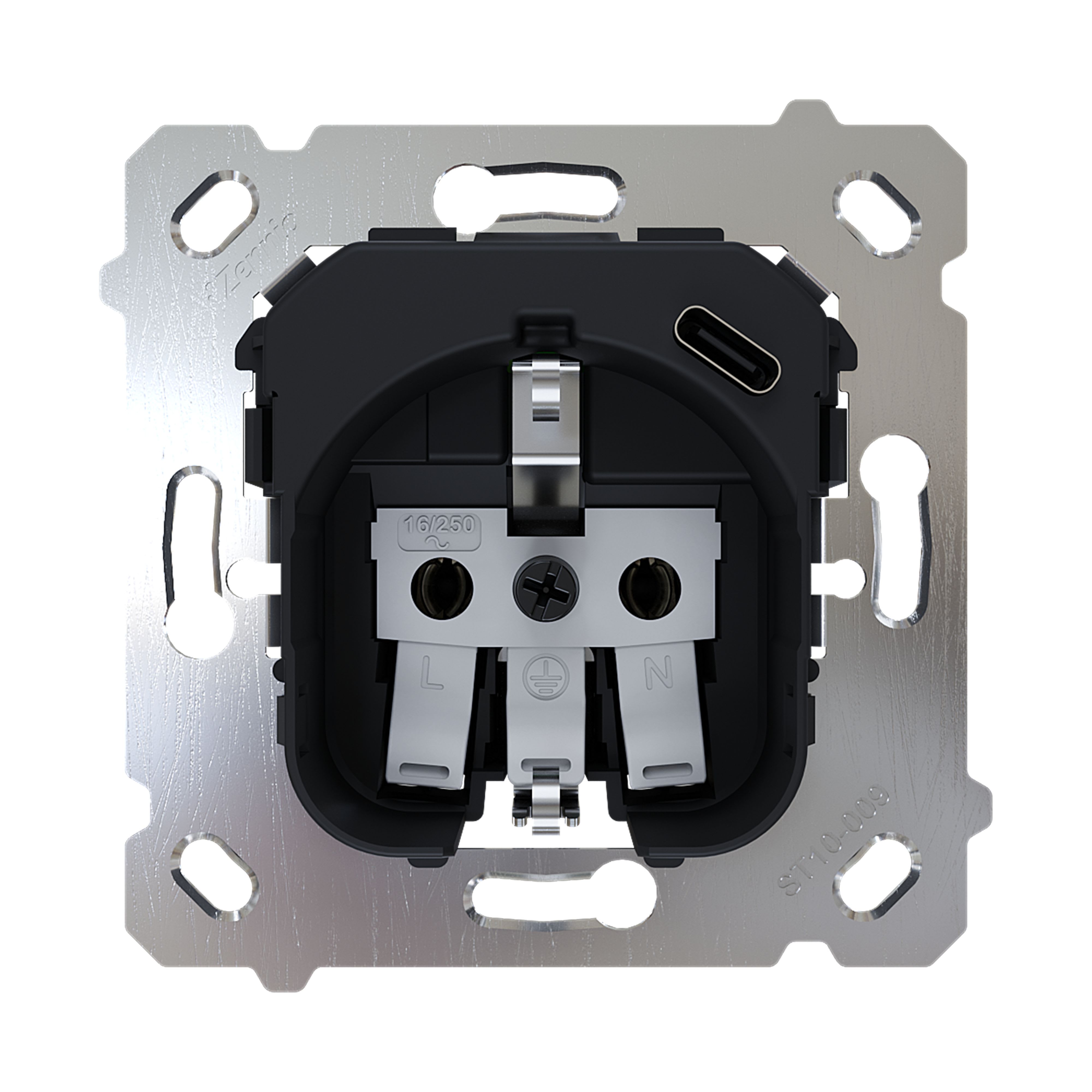 ZENNIO - ZS55/ZS70. Base de prise Schuko 16 A /250 V ~ avec USB C - sans cache)