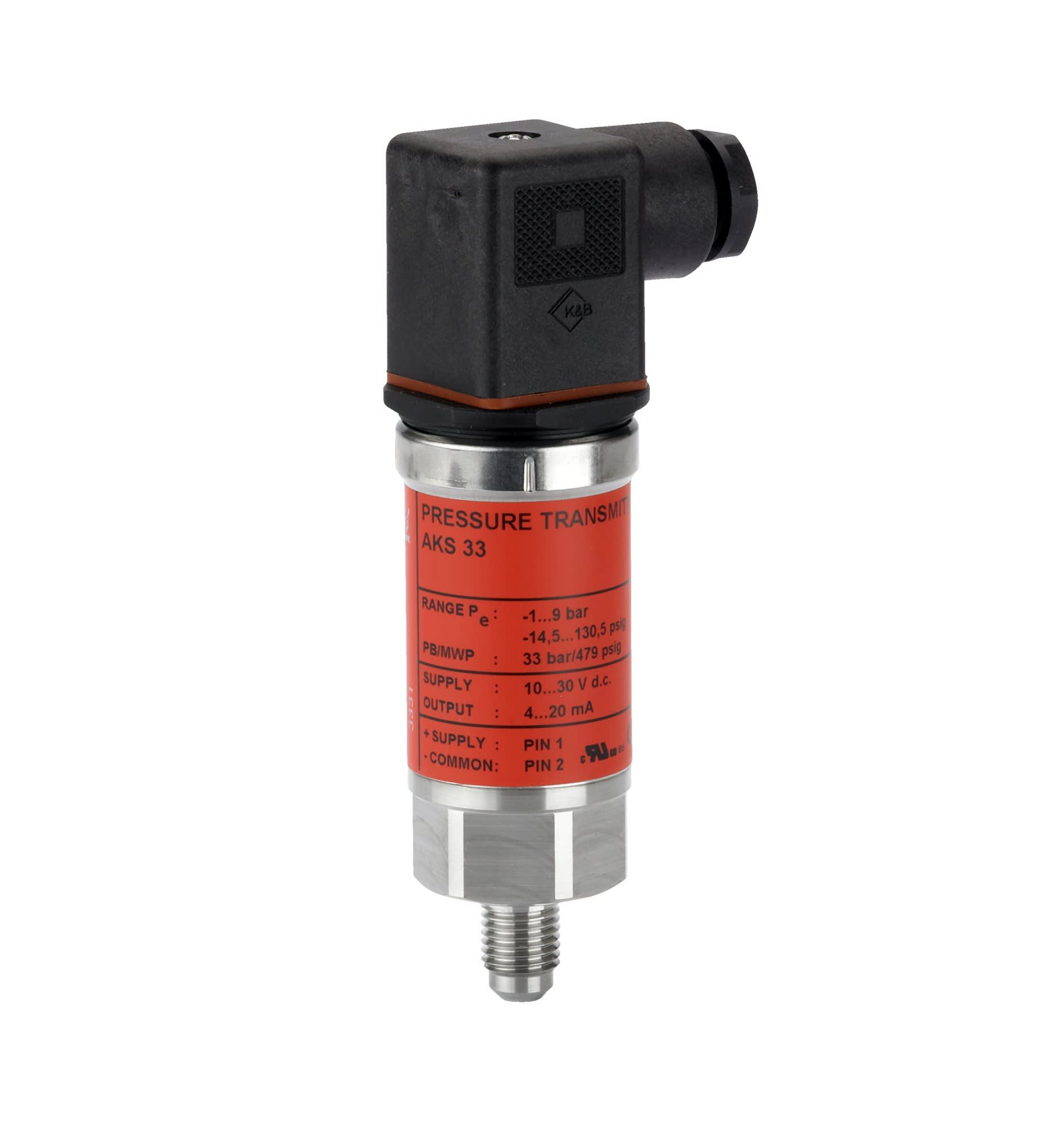 Danfoss - Transmetteur de pression, AKS 33, -1.00 bar - 12.00 bar, -14.50 psi - 174.00 psi