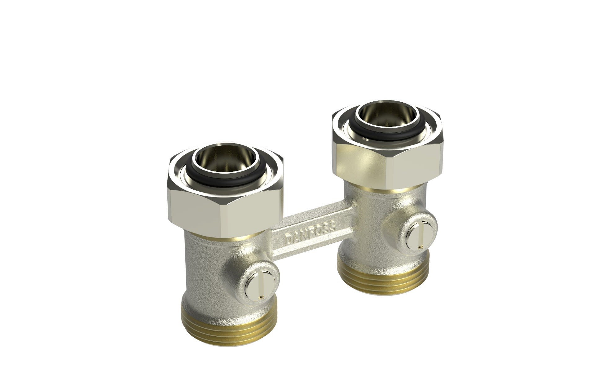 Danfoss - RLV-KB répartiteur 3/4 droit, arrivée par le sol Entraxe : 50 + 1,5 mm Pmax : 10