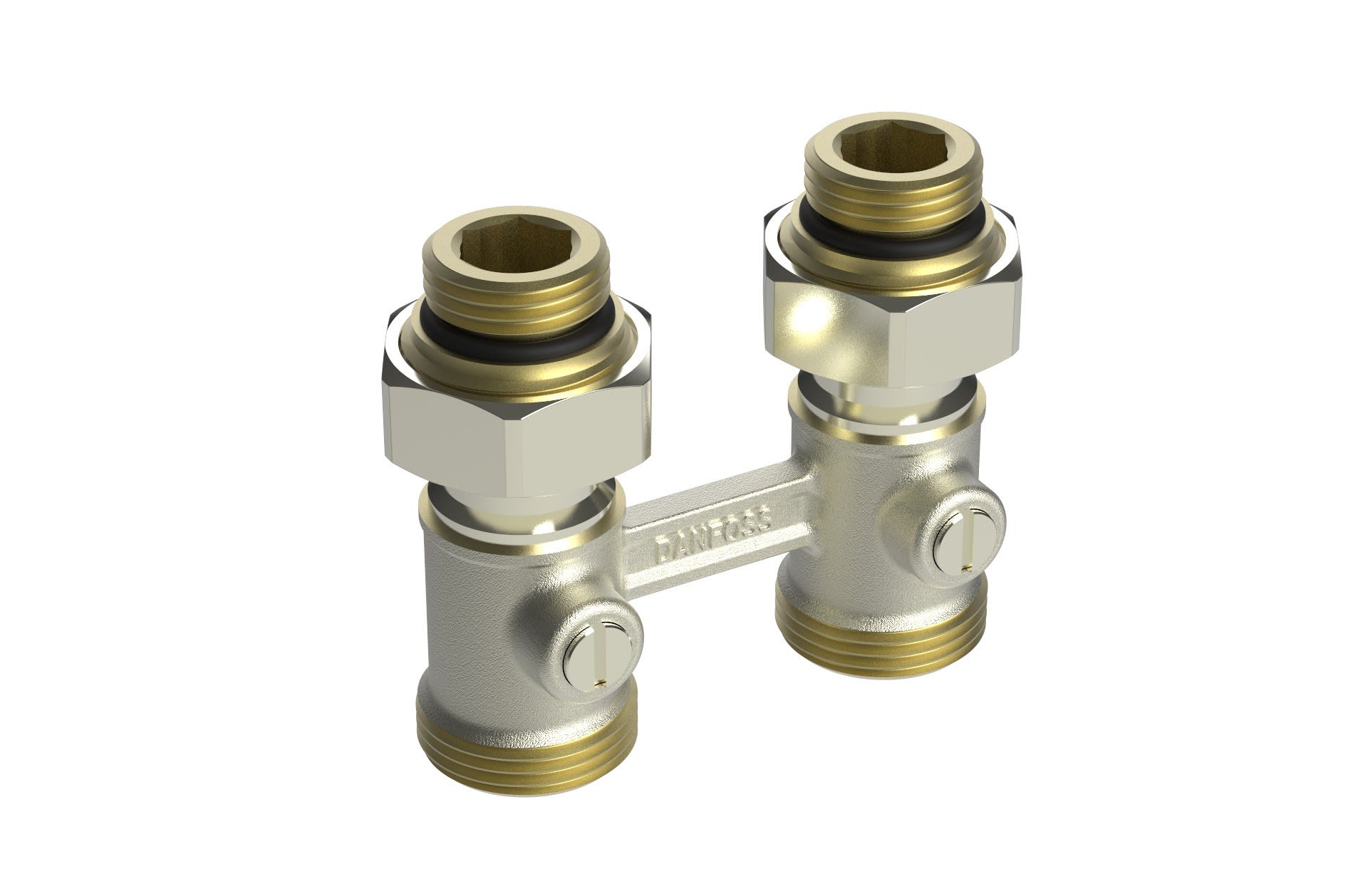 Danfoss - RLV-KB répartiteur 1/2 droit, arrivée par le sol Entraxe : 50 + 1,5 mm Pmax : 10