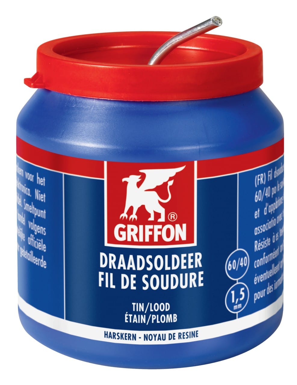 Griffon - Fil de soudure étain/plomb 60/40 noyau de résine - Dia 1,5 mm - pot de 500 G