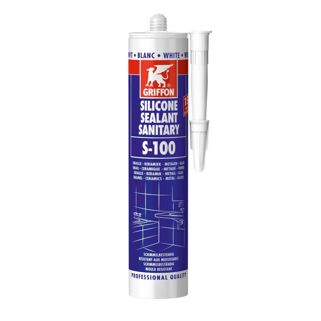 Griffon - S-100 Mastic silicone sanitaire blanc base acétique cart 300 ML