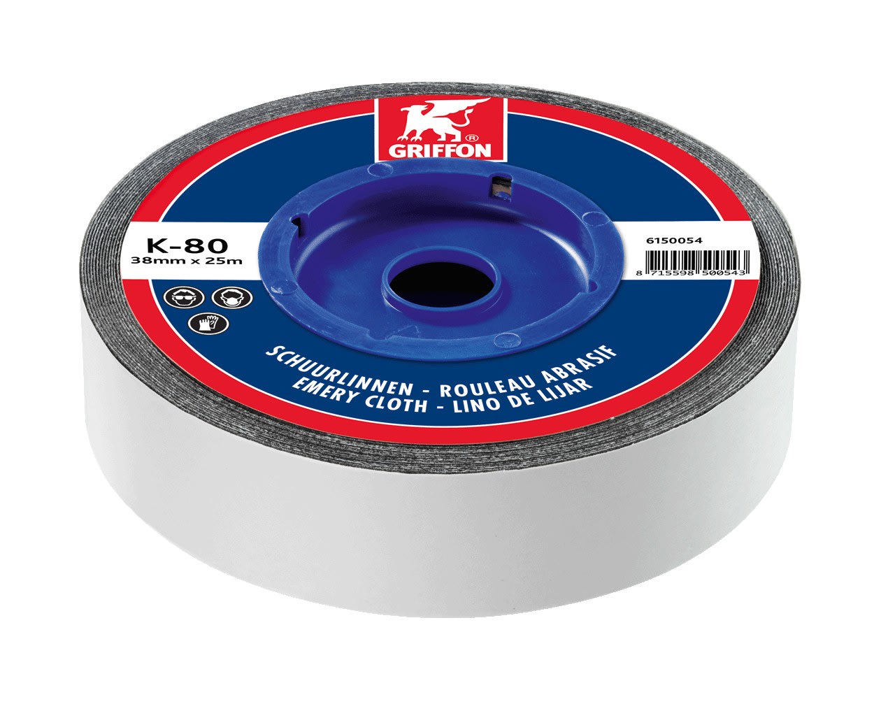 Griffon - Rouleau abrasif K-80 - 25 M x 38 mm - grain 80