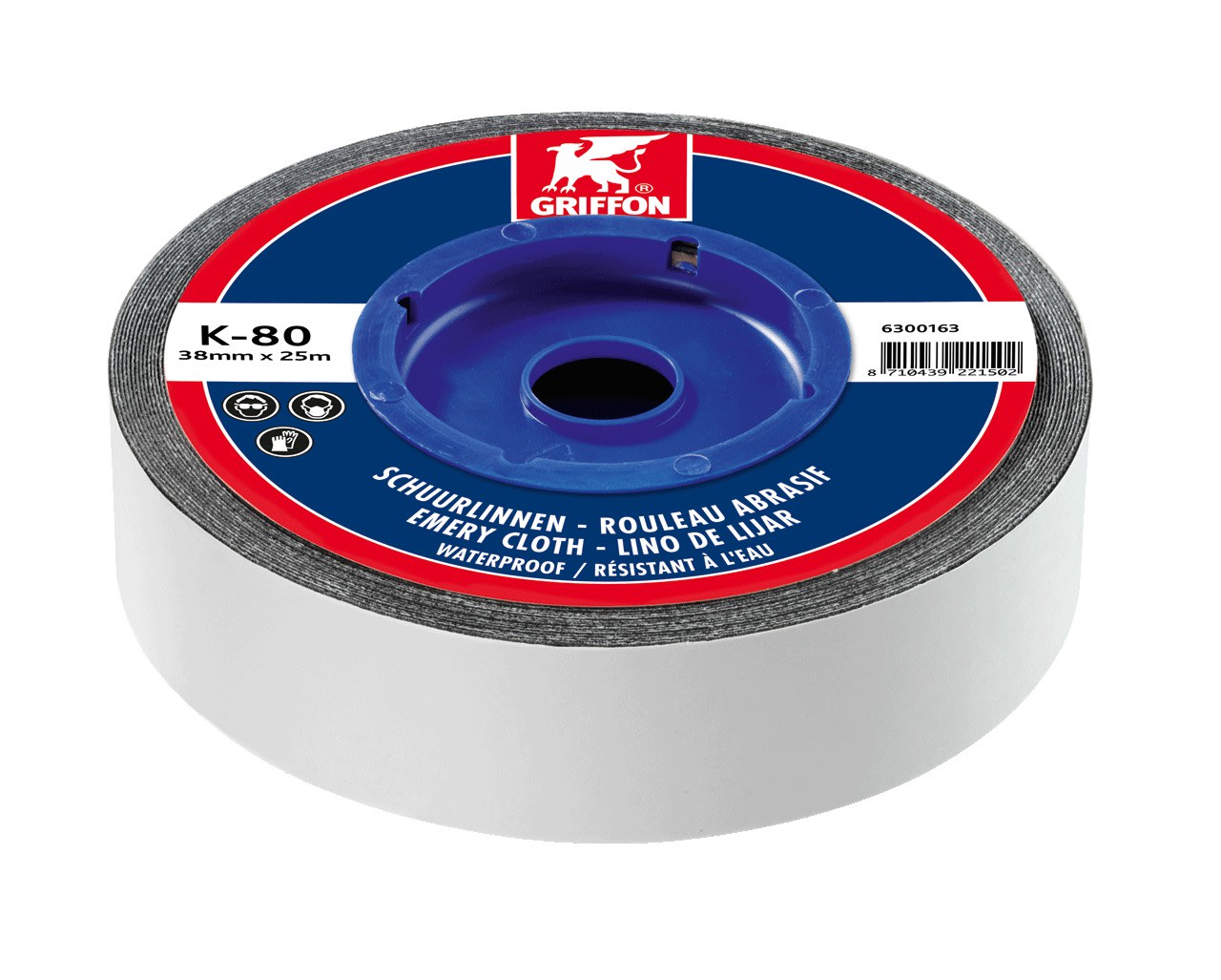 Griffon - Rouleau abrasif K-80 Spécial 25 M x 38 mm - grain 120 - Résistant à l'eau
