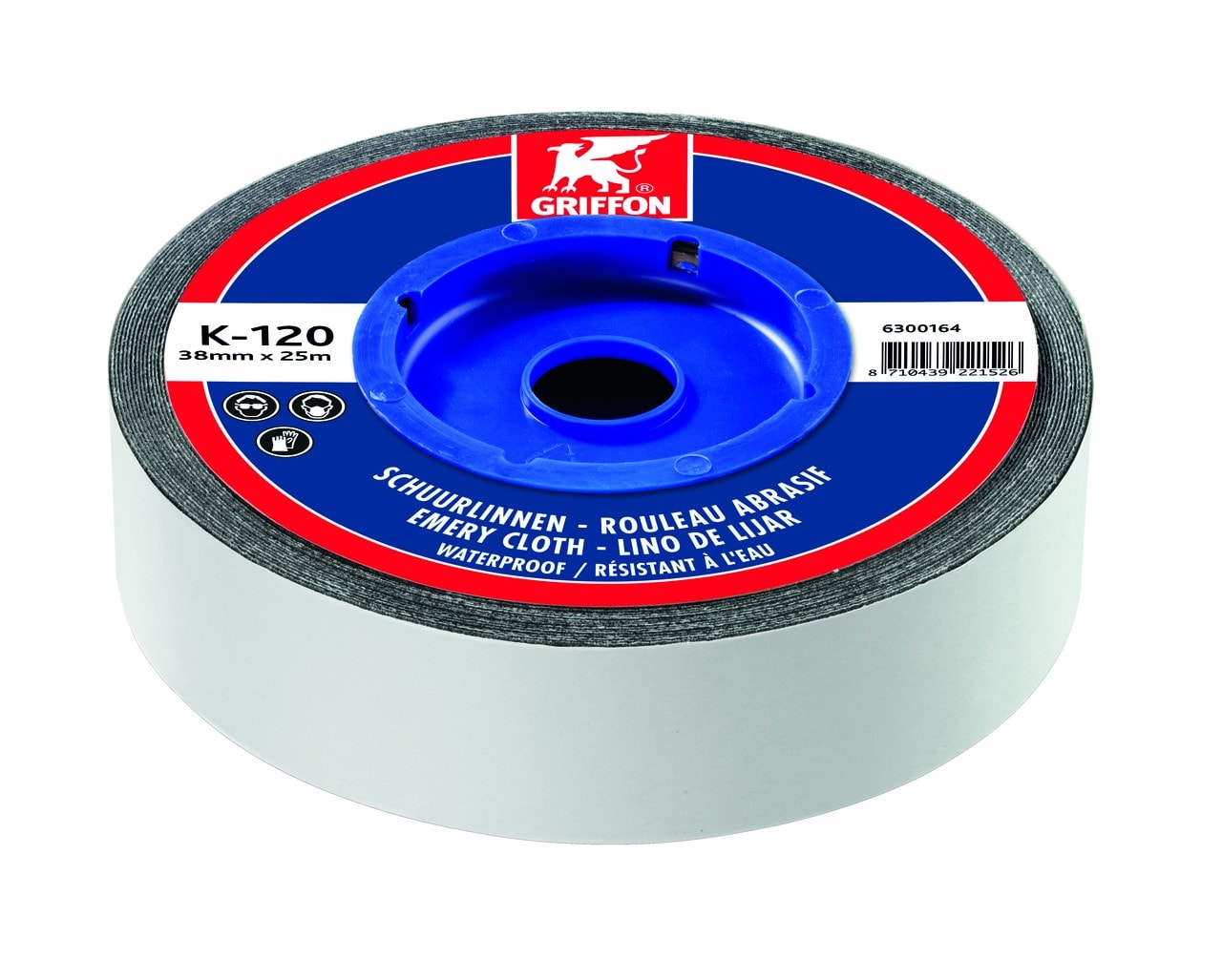 Griffon - Rouleau abrasif K-120 Spécial 25 M x 38 mm - grain 120 - Résistant à l'eau
