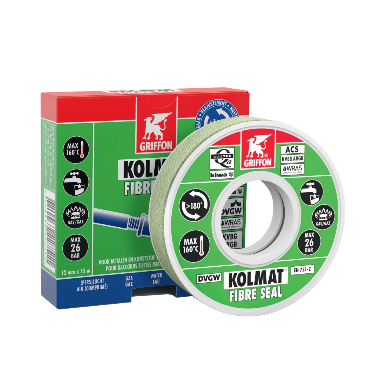 Griffon - Kolmat Fibre Seal bande d'étanchéité pour les raccords filetés. 12 MM X 15 M