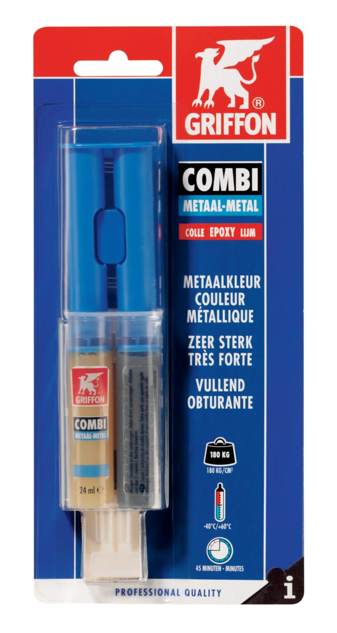 Griffon - Combi Métal colle époxy couleur métal à 2 composants - double doseur - 24 ML