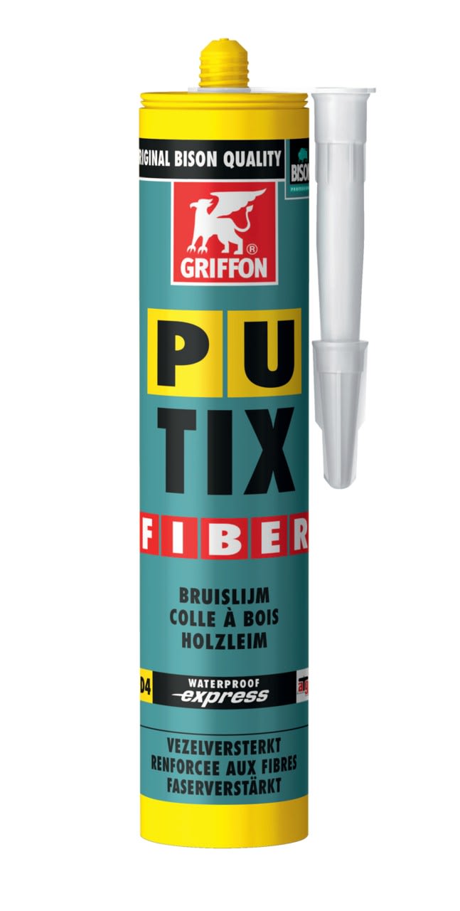 Griffon - PU-TIX Fiber colle bois D4, base PU, renforcée de fibres ? cartouche 340 G jaune