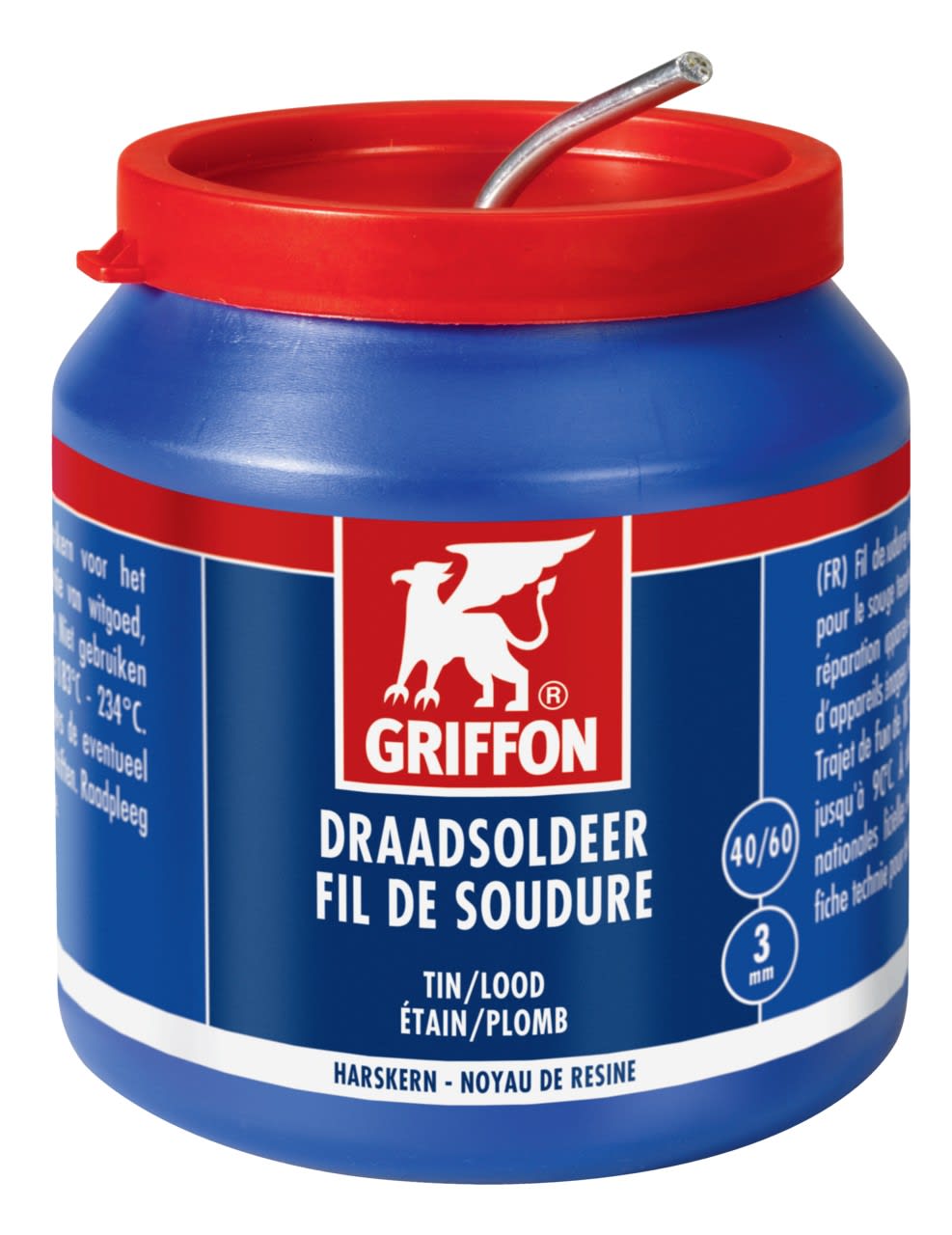 Griffon - Fil de soudure etain-plomb 40-60 noyau de resine - Dia 3 mm - pot de 500 G