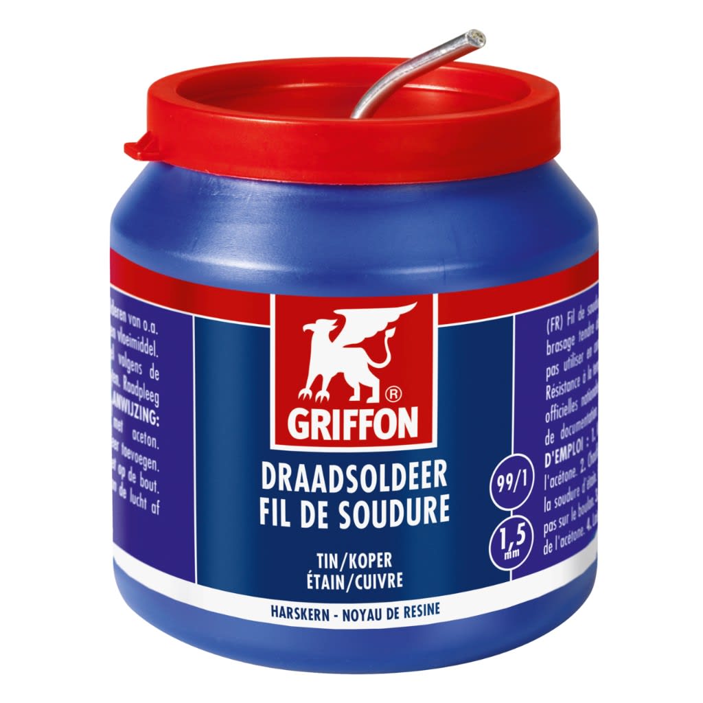 Griffon - Fil de soudure etain-cuivre 99-1 noyau de resine - Dia 3 mm - Pot 500 G