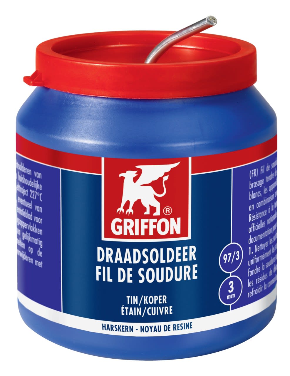 Griffon - Fil de soudure etain-cuivre 97-3 noyau de resine - Dia 1.5 mm - Pot 500 G