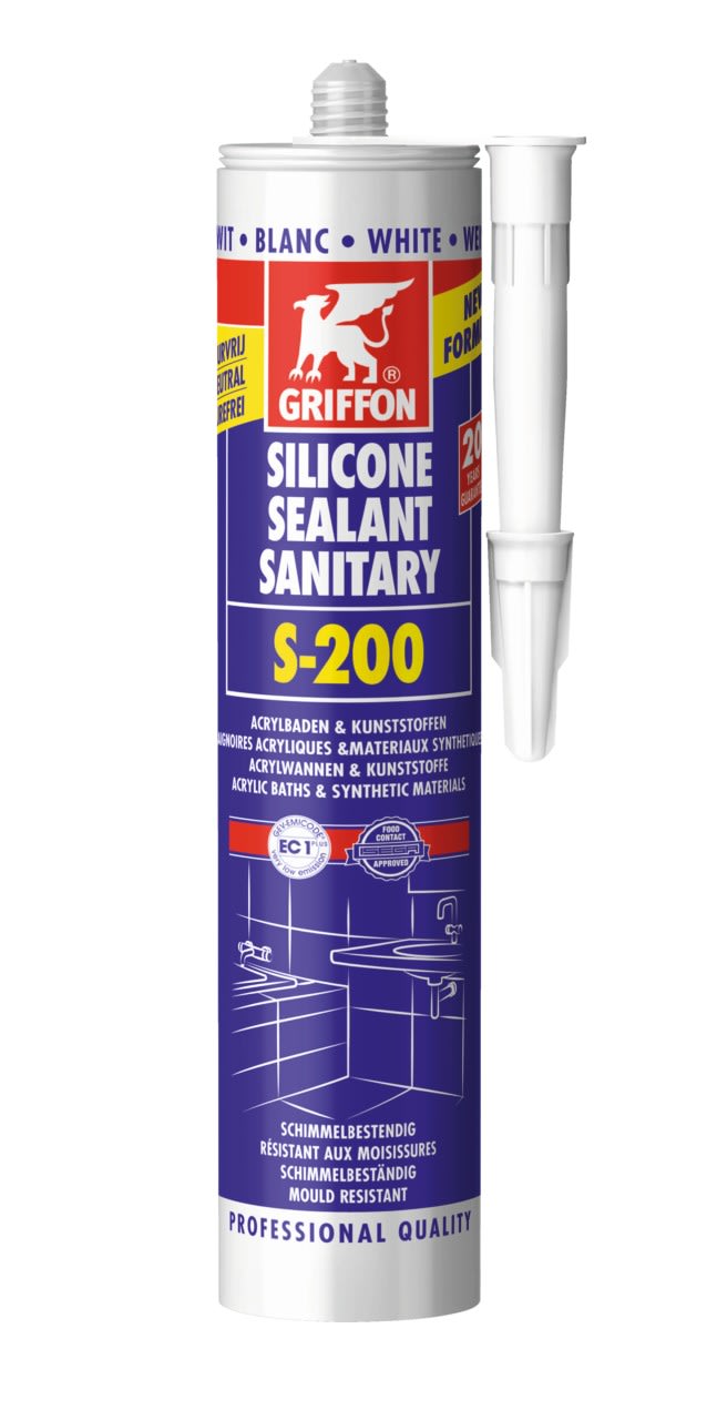 Griffon - S-200 Mastic silicone sanitaire blanc pour matieres en acrylique cart 300 ML