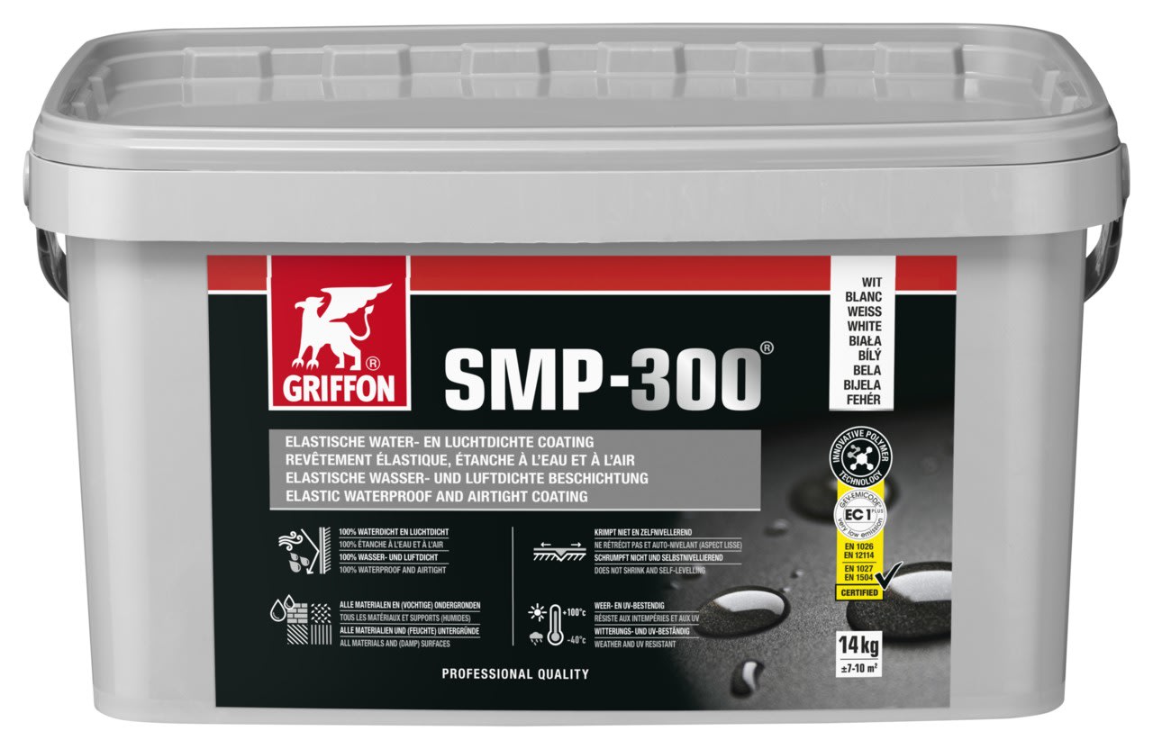 Griffon - SMP-300 Blanc Enduit élastique étanche à l'eau et à l'air Seau 14 kg
