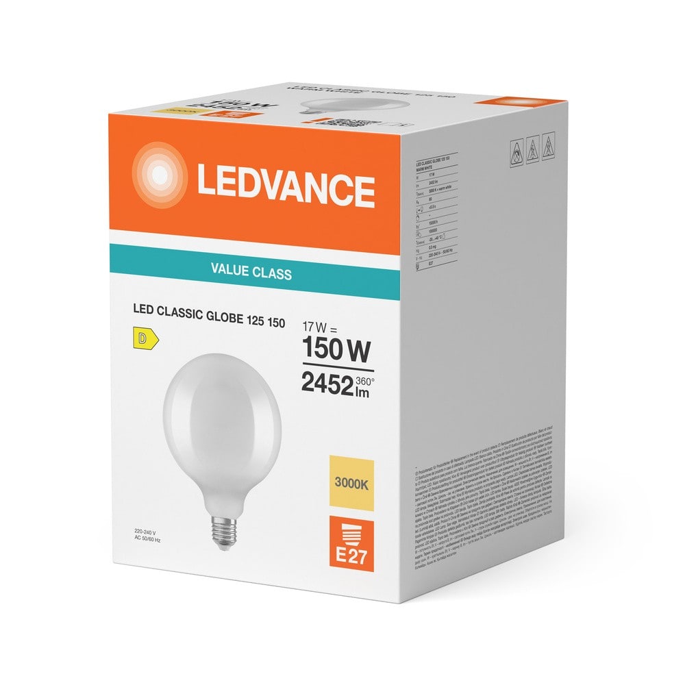 Ledvance - LED CLASSIC GLOBE V 124,00 mm-17 W-2452 lm-3000 K-E27-10000 h