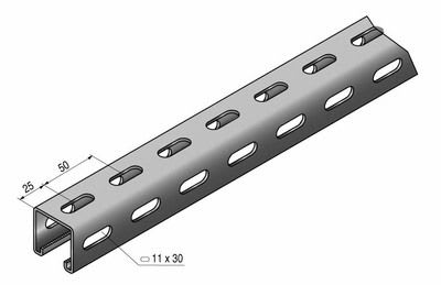 NIEDAX - Rail STRUT 41x41x2.50, perforé 3 faces, longueur 6m, SZ