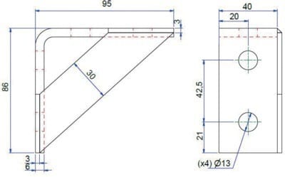 NIEDAX - Equerre renforcée, 4 trous, STRUT 41, GC85µ