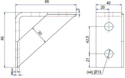 NIEDAX - Equerre renforcée, 4 trous, gamme STRUT 41, finition GC
