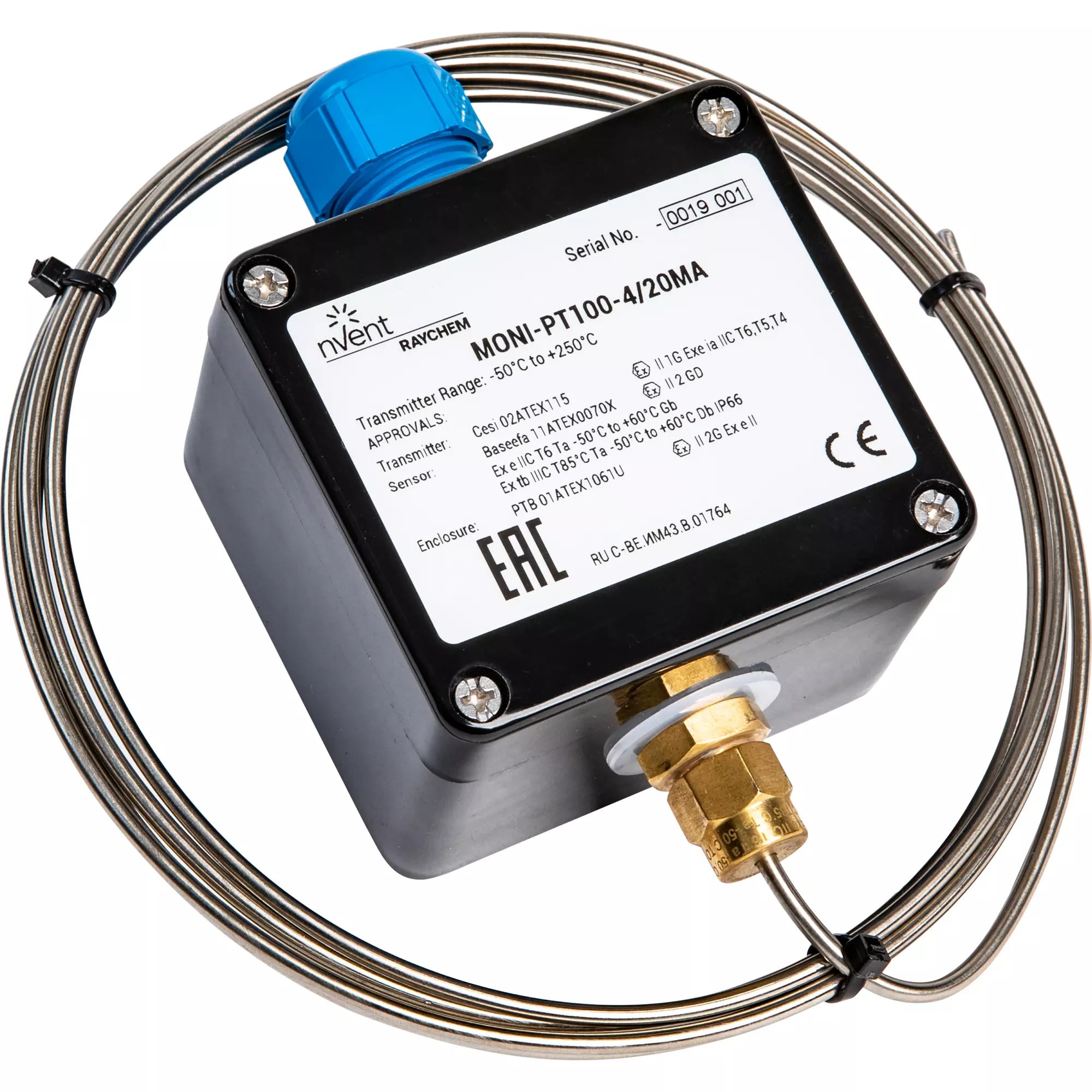 Raychem - Sonde temp câble isol minéral (MI), PT100, émetteur 4-20 mA, boîte jonct, ATEX
