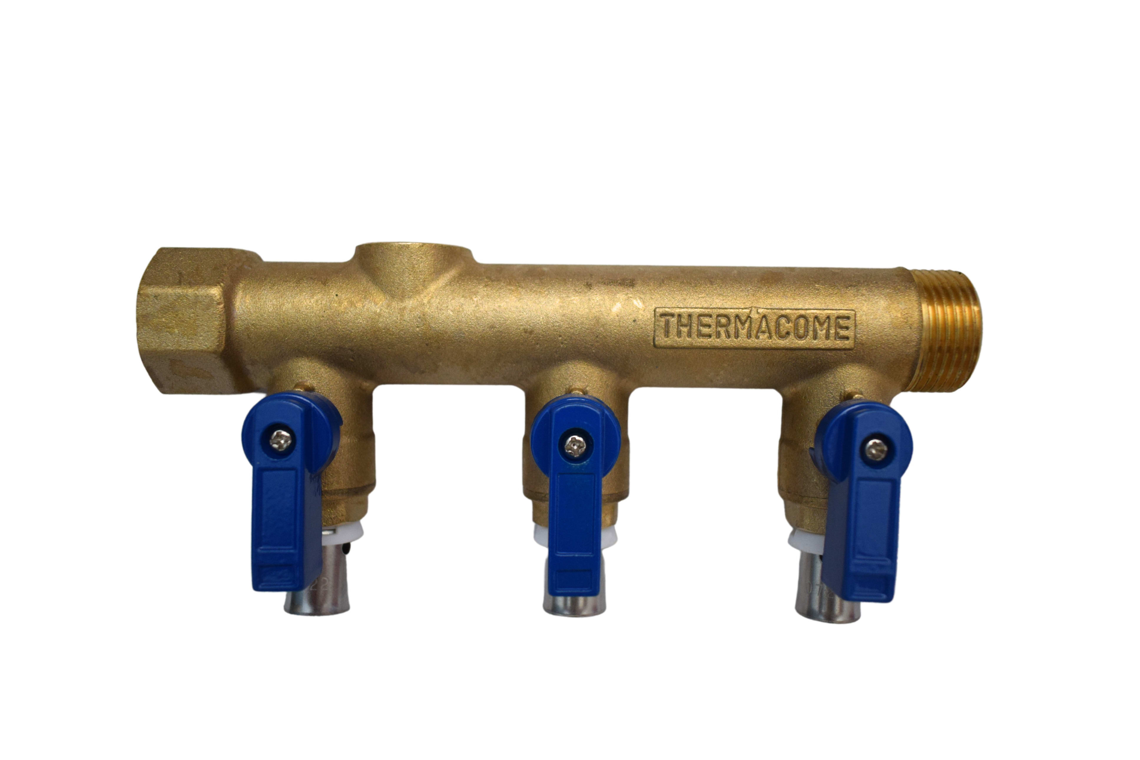 THERMACOME - Collecteur/Distributeur Mâle/Femelle à sertir avec vannes DN12 - 3 circuits
