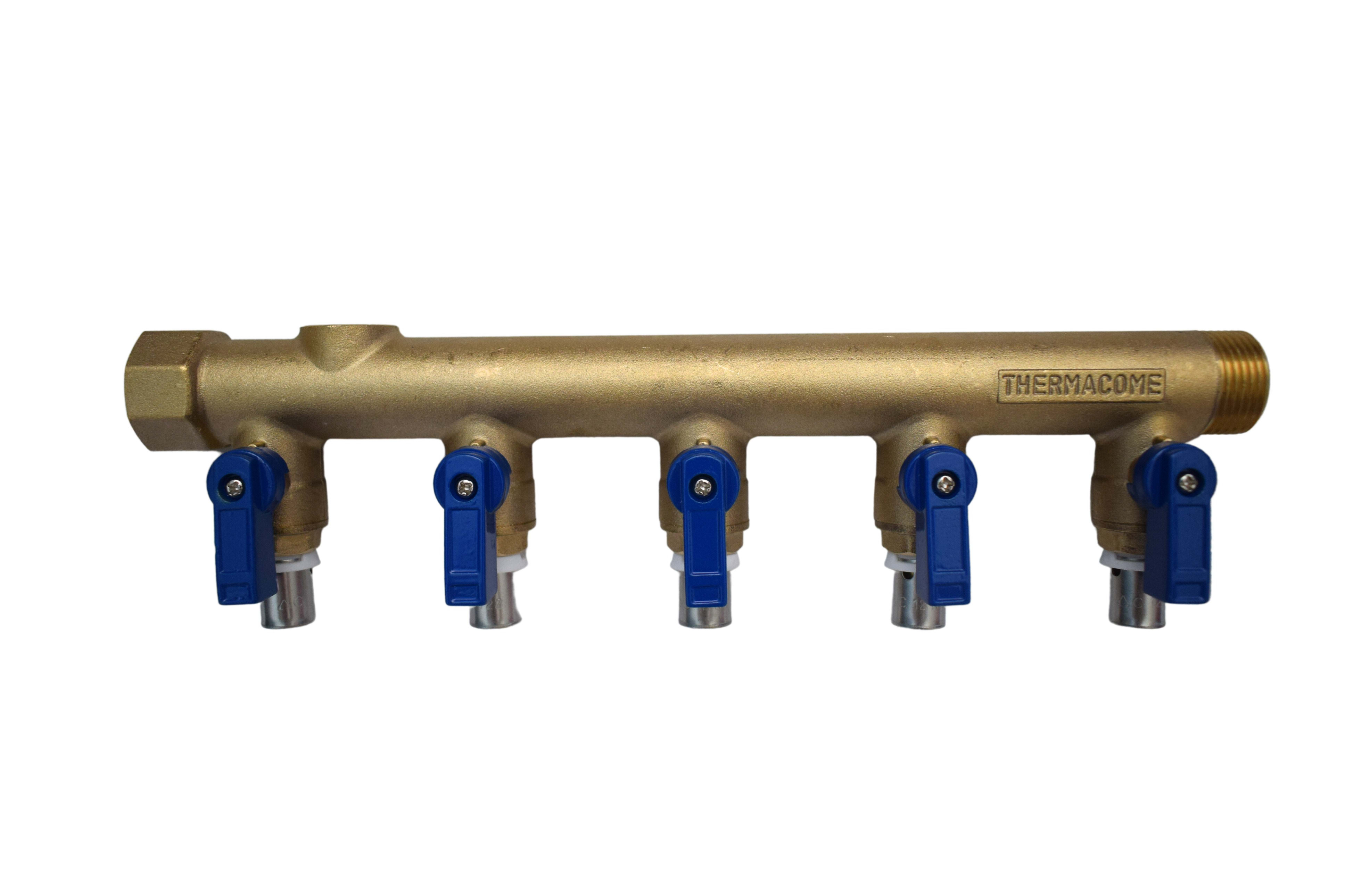 THERMACOME - Collecteur/Distributeur Mâle/Femelle à sertir avec vannes DN16 - 5 circuits
