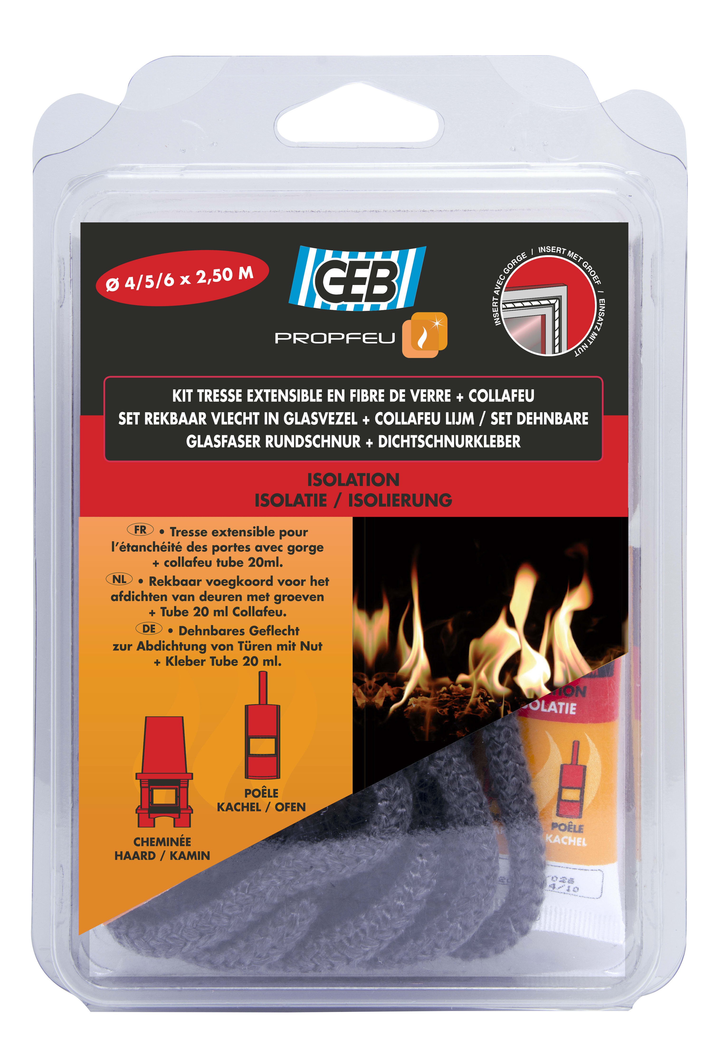 GEB - KIT PROPFEU TRESSE EXTENSIBLE FIBRE DE VERRE + COLLAFEU Diam 6 mm long 2,5 m (Di