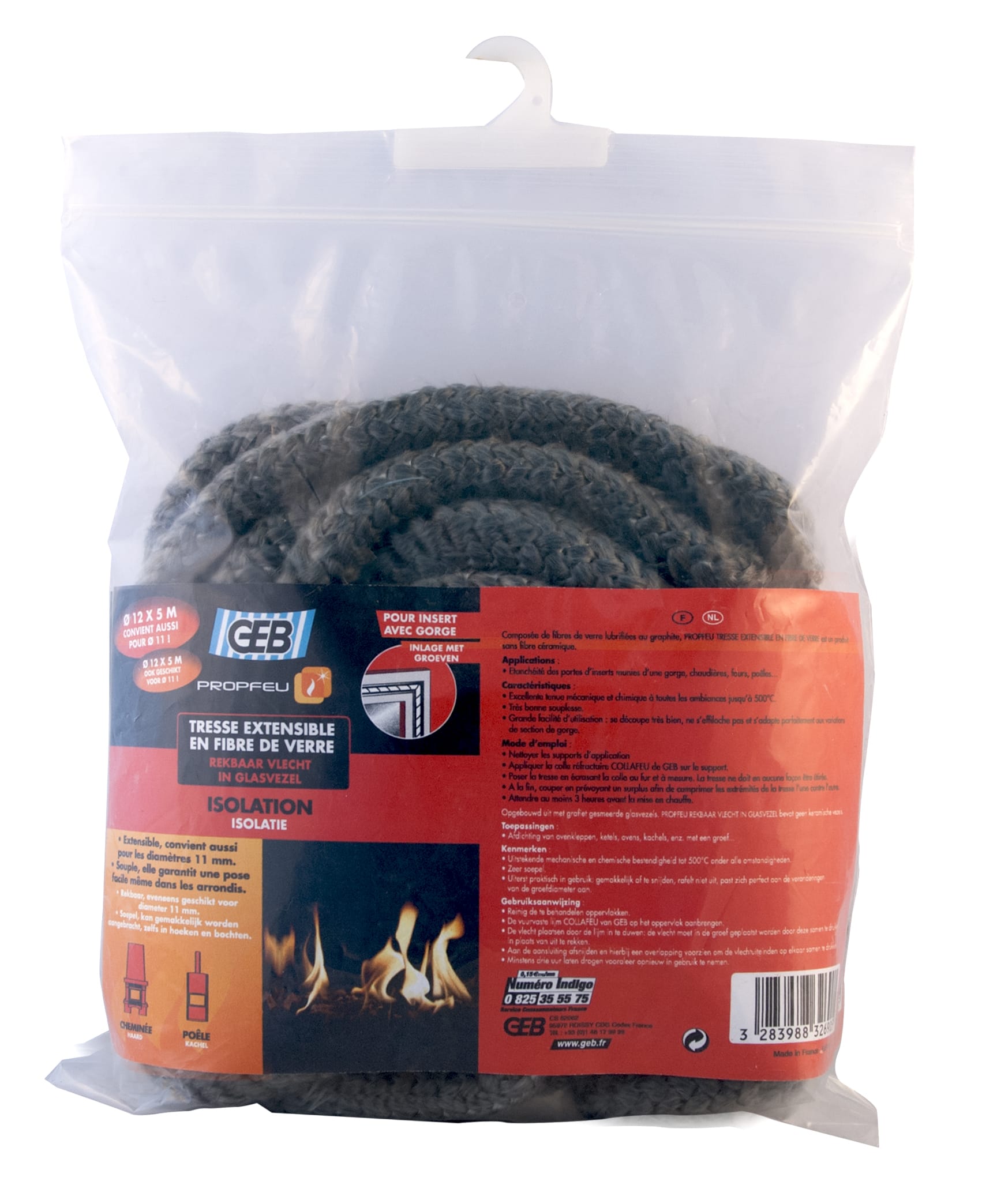 GEB - TRESSE EXTENSIBLE EN FIBRE DE VERRE (Diam 11/12) sachet de 5 m
