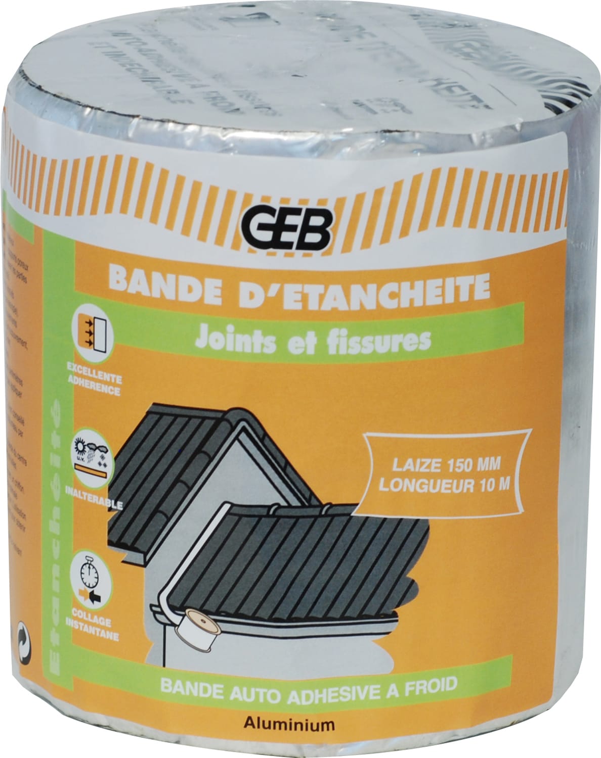 GEB - BANDE D'ETANCHEITE couleur aluminium  rouleau 150 mm x 10 m sous film
