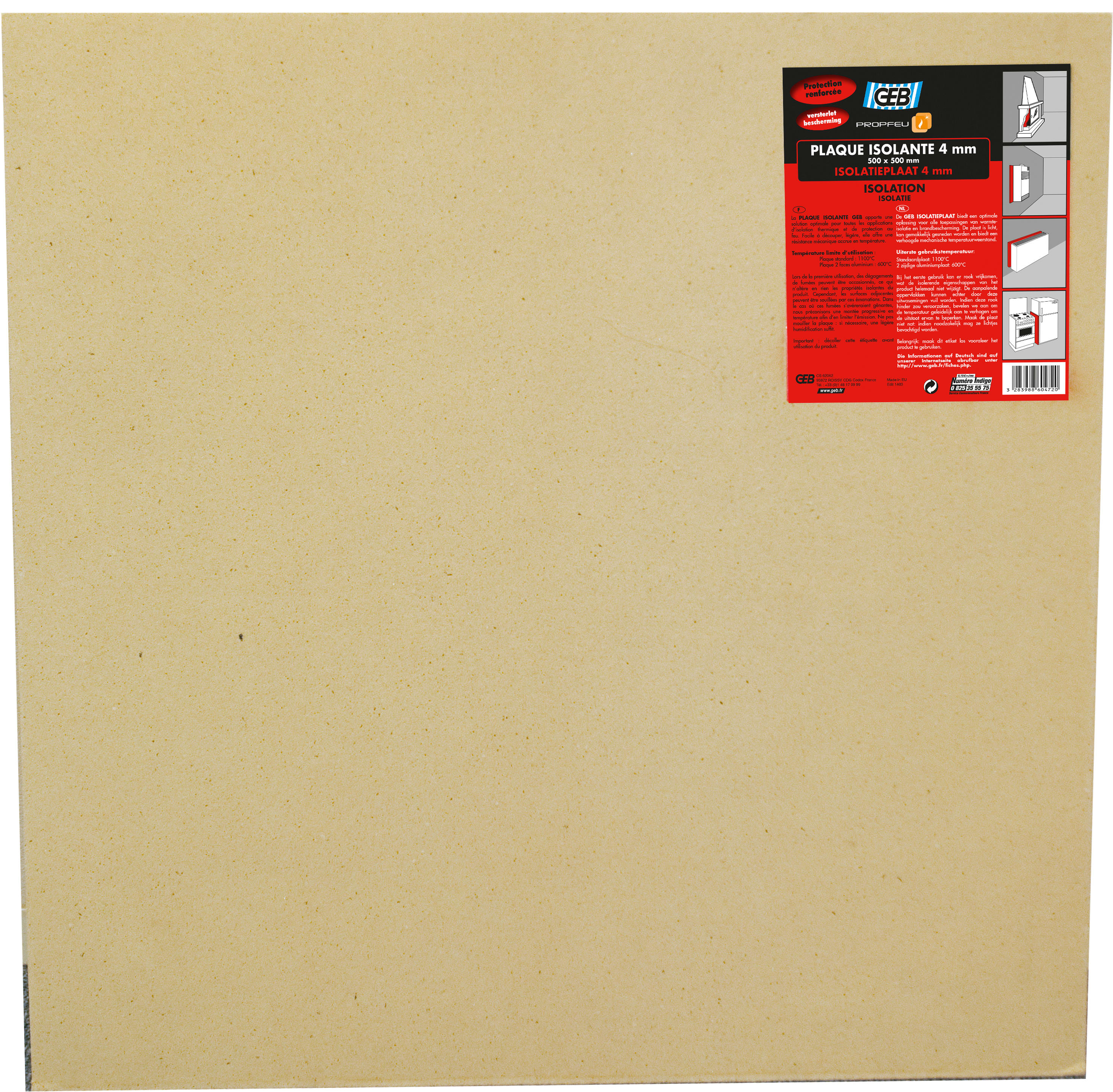GEB - PLAQUE ISOLANTE STANDARD plaque 500 x 500 épaisseur 4 mm
