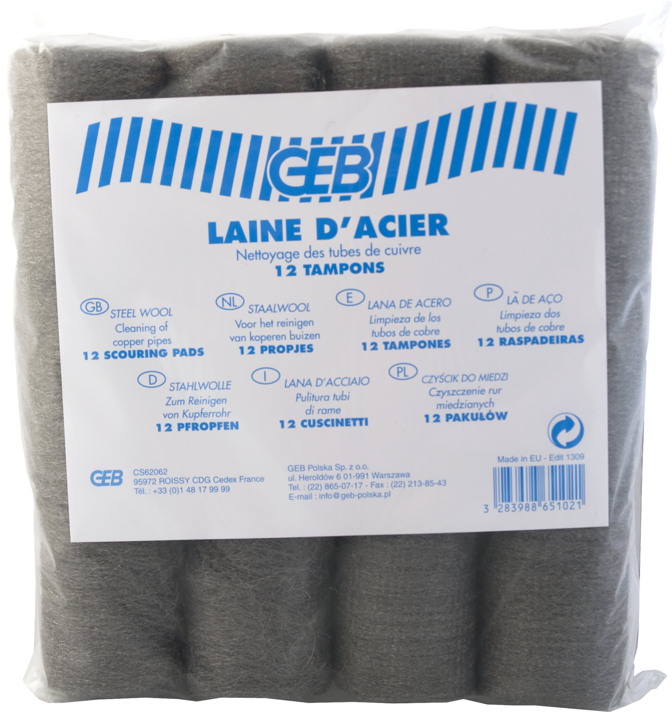 GEB - LAINE D'ACIER sachet de 12 tampons
