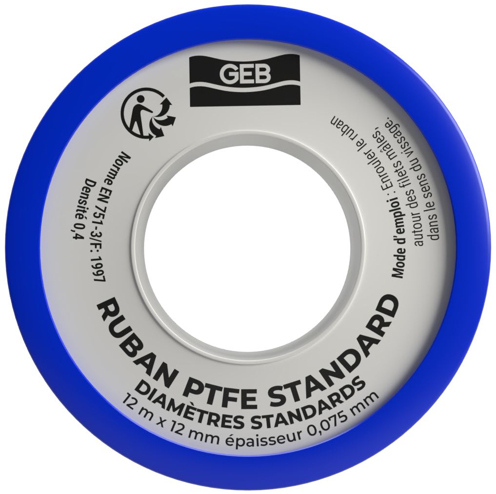 GEB - RUBAN PTFE STANDARD 12mm x 12 m x 0,075 mm en pack de 10