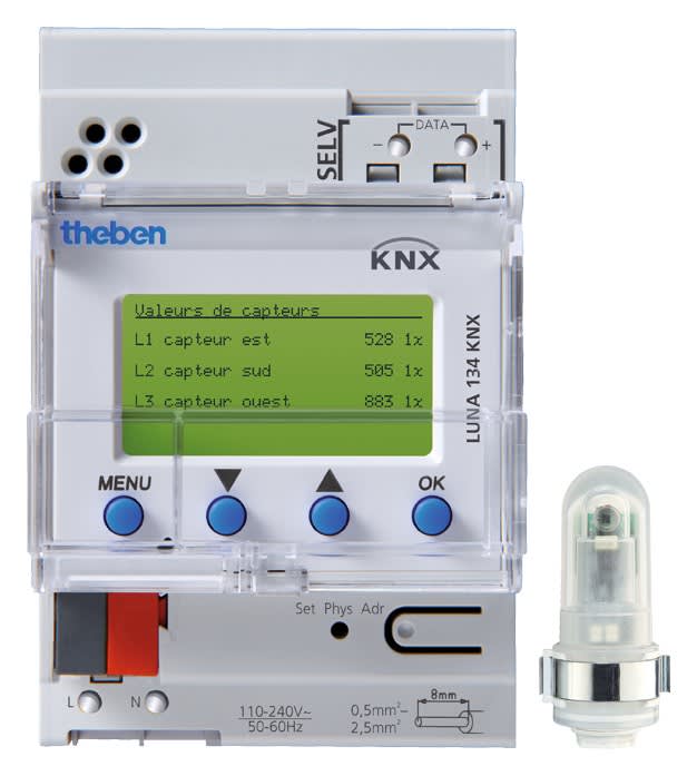 Theben - Interrupteur crépusculaire modulaire LUNA 134 KNX. Capteur de luminosité fourni.