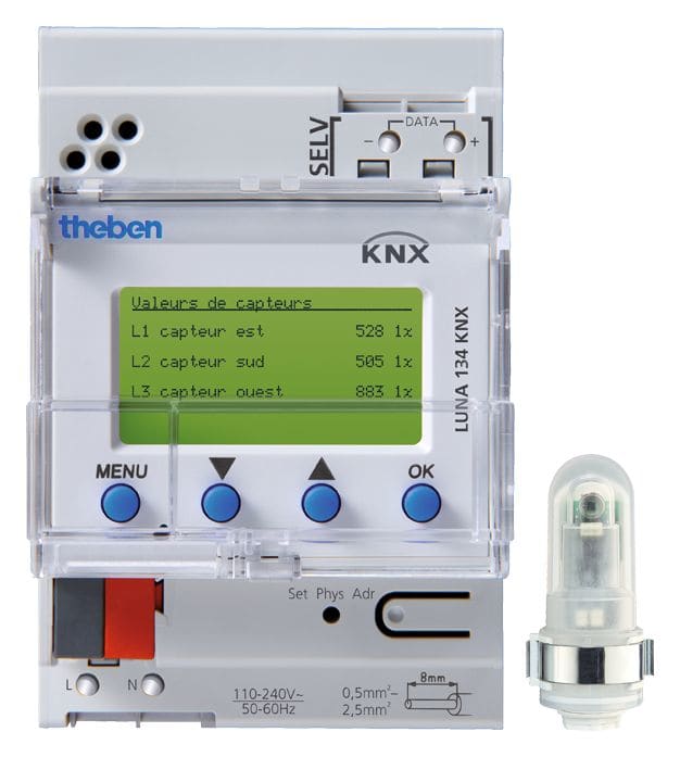 Theben - Interrupteur crépusculaire modulaire LUNA 134 KNX. Capteur de luminosité fourni.