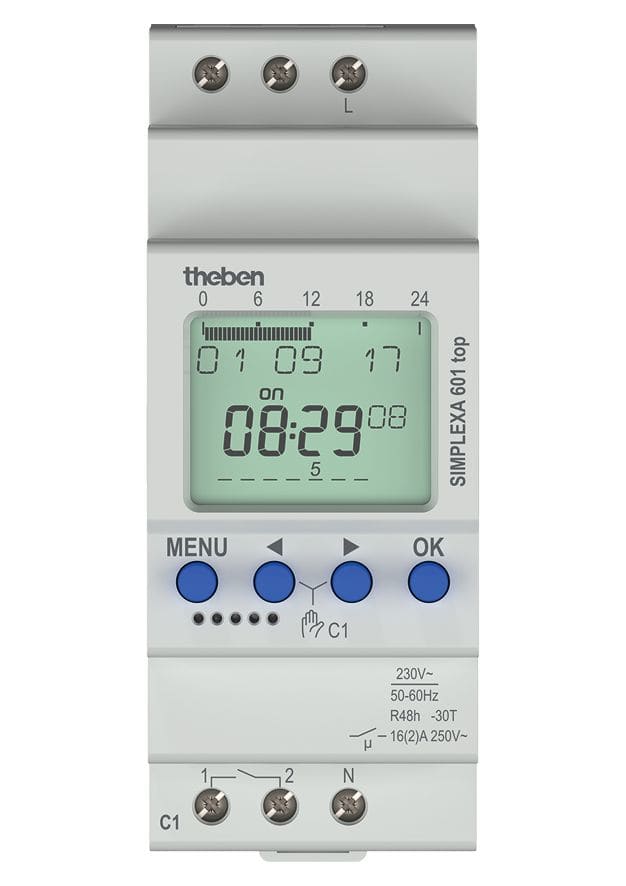 Theben - Inter horaire digitale hebdomadaire 1 contact, 2 modules prog en face avant.