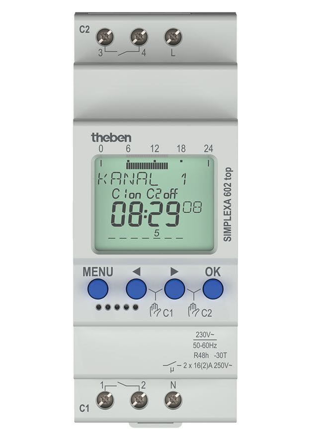 Theben - Inter horaire digitale hebdomadaire 2 contacts, 2 modules prog en face avant.
